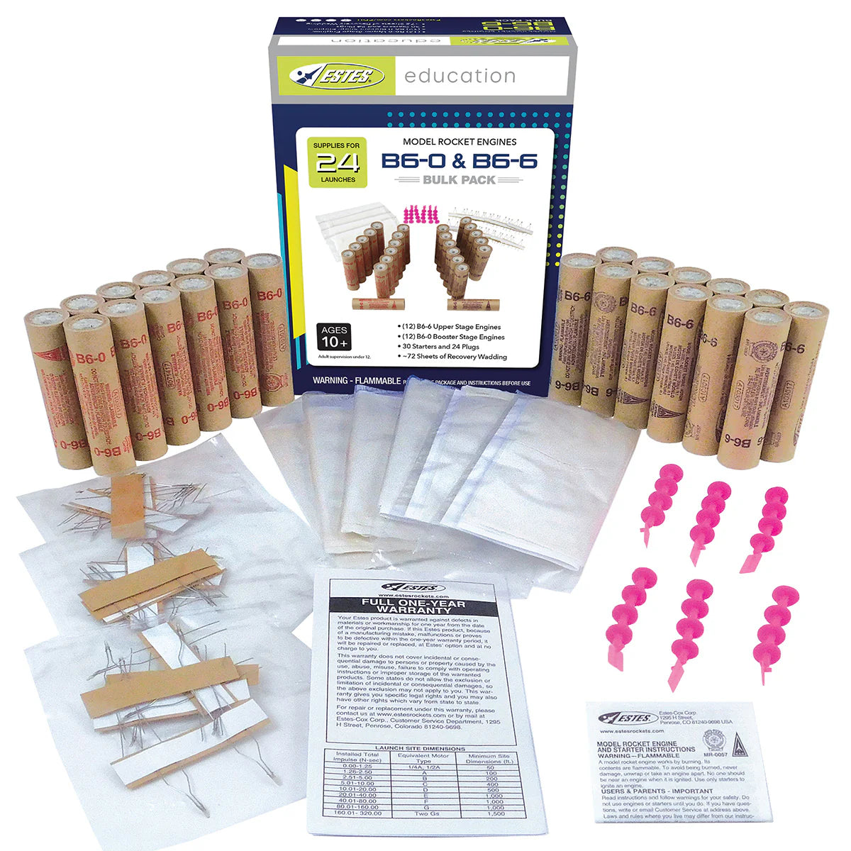 Estes B6-0/B6-6 Rocket Engine Bulk Pack - 24 Engines with Starters, Igniters & Recovery Wadding for Two-Stage Model Rockets - Perfect for STEM Education, School Projects & Backyard Rocket Launches