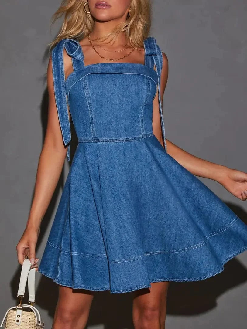 Stylish Women's Dark Blue Denim Dress - Casual Summer Outfit for Streetwear, Dating & Office Wear