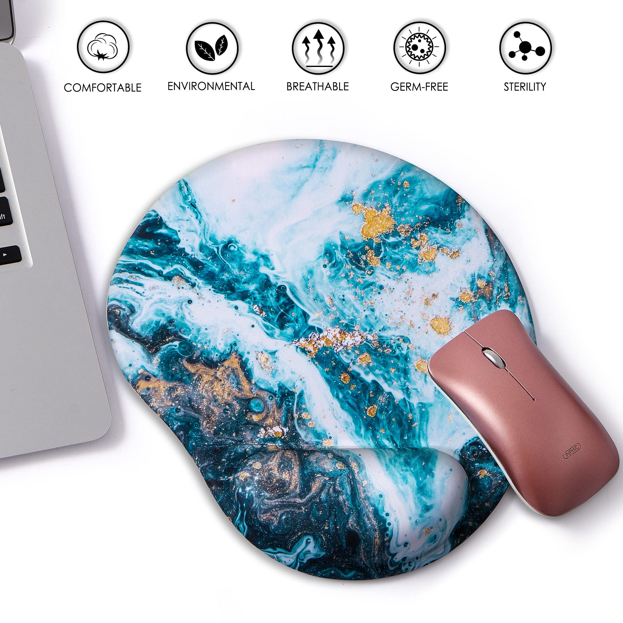 Ergonomic Mouse Pad with Wrist Support - Comfortable Non-Slip PU Base for Home Office, Gaming & Computer Use - Pain Relief Cute Mouse Pad (Blue Marble) | Perfect for Long Hours of Work, Typing & PC Gaming