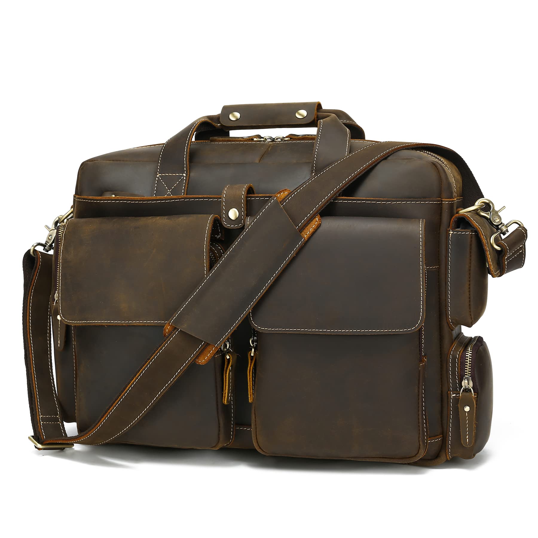 Premium Full Grain Leather Briefcase for Men - Durable Messenger Laptop Bag Fits Up to 17