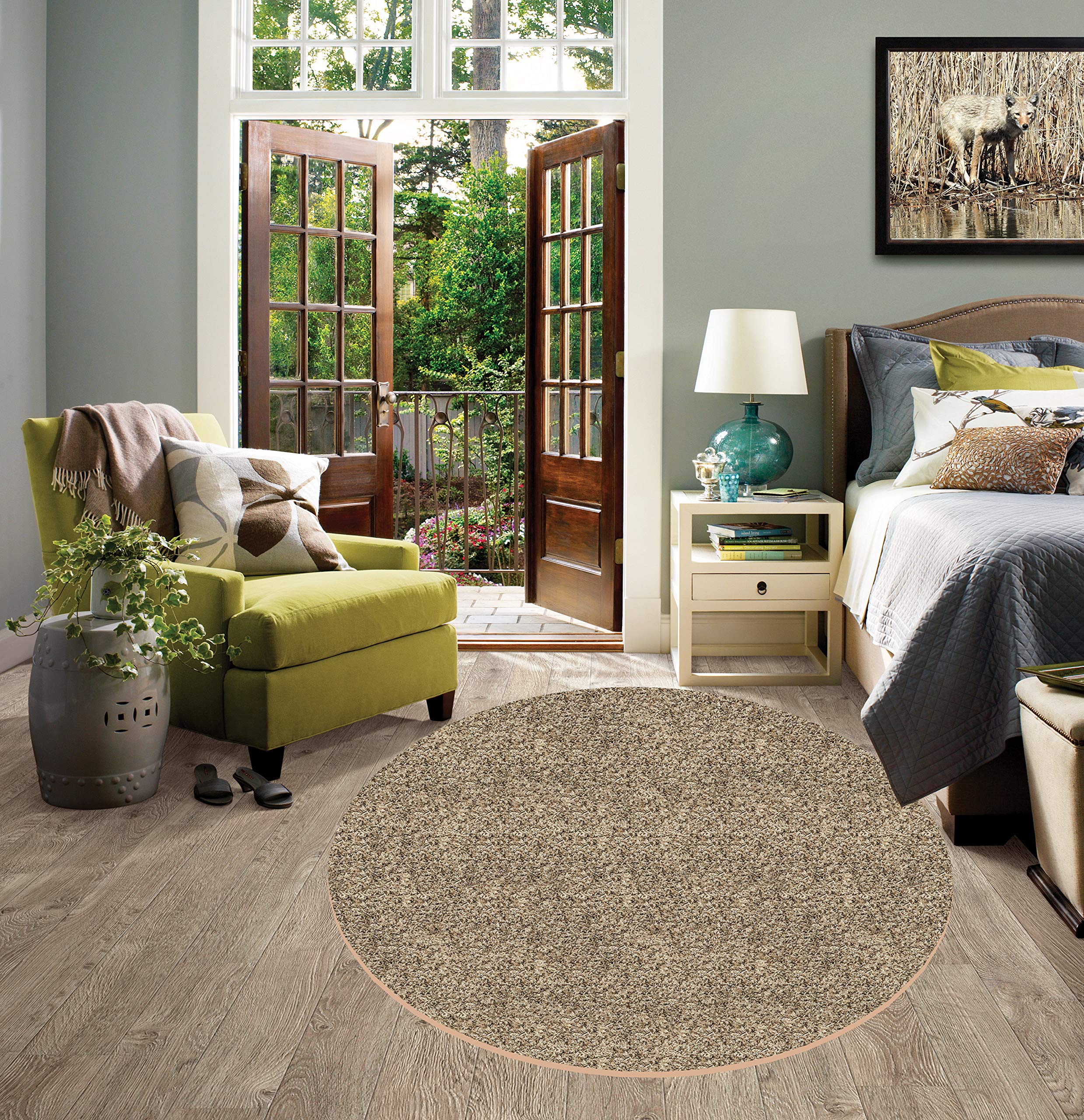 KOECKRITZ 4' Round Frieze Area Rug - 25 oz Gremstone Bronzite Handmade Carpet for Living Room, Bedroom | Multiple Sizes & Shapes Available | Soft & Durable Floor Mat for Home Decor