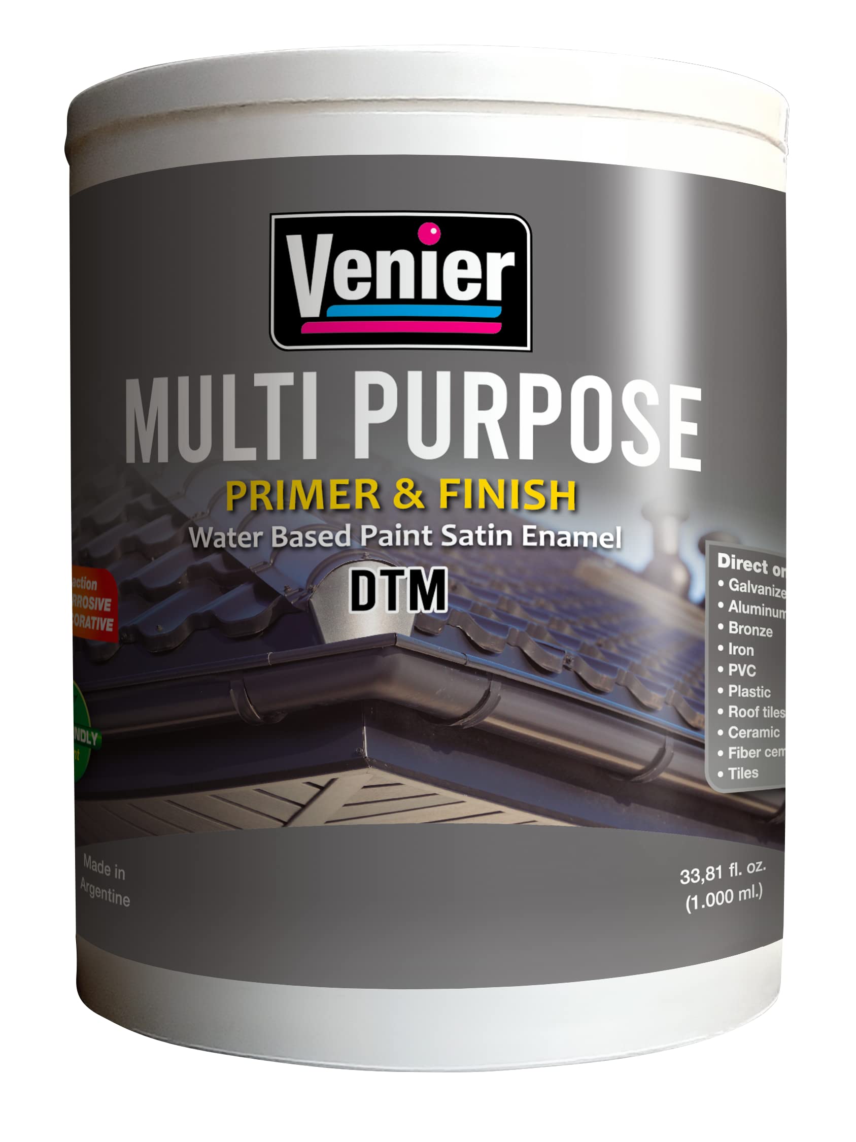 VENIER Multipurpose Satin Water-Based Paint - Anti-Rust Enamel Paint for Metal, Tiles, Plastics, PVC, Ceramics - Indoor & Outdoor Use - Black (Perfect for Furniture, Cabinets, Doors, and DIY Home Projects)