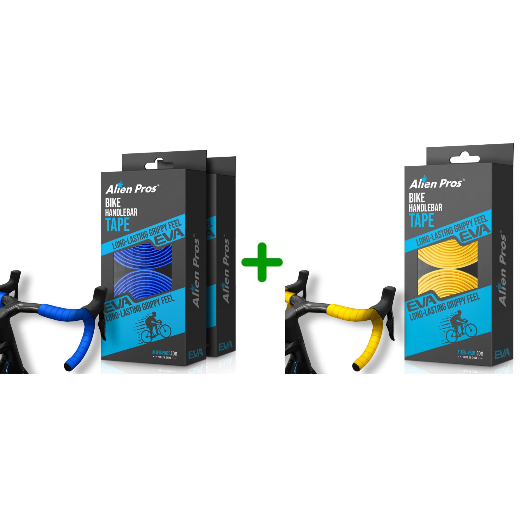 ALIEN PROS Bike Handlebar Tape - Set of 6 Blue & Yellow EVA Foam Grips for Comfortable Cycling | Perfect for Road Bikes, Mountain Bikes & Commuter Bikes