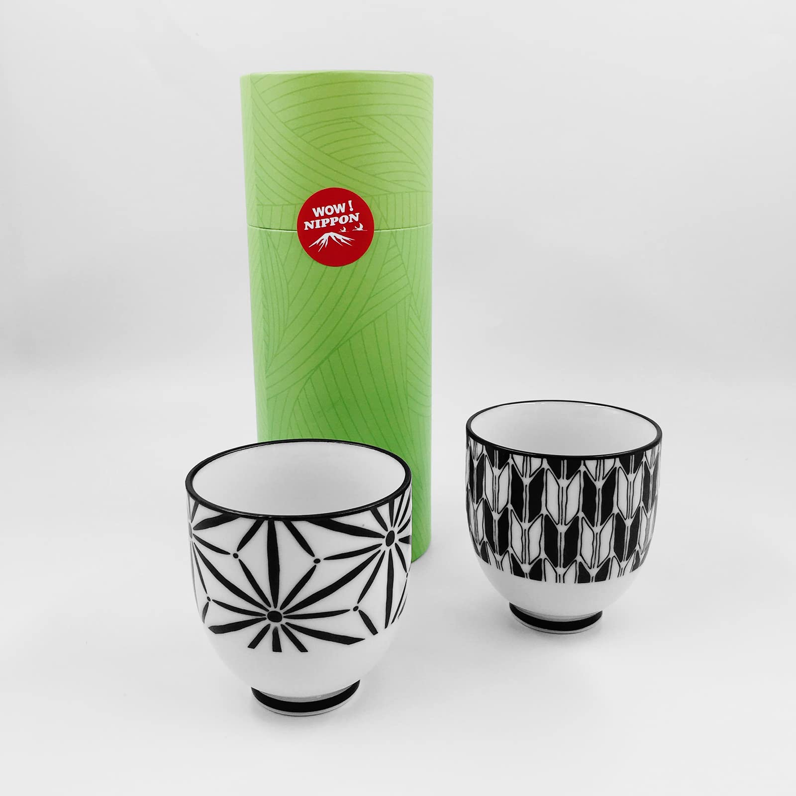 Japanese Komon Ceramic Tea Cups Set - Hand-Painted Porcelain Cups, Dishwasher Safe for Hot & Cold Drinks, Set of 2 (Asanoha-Yagasuri) - Perfect for Matcha, Coffee, Tea Ceremonies & Home Decor