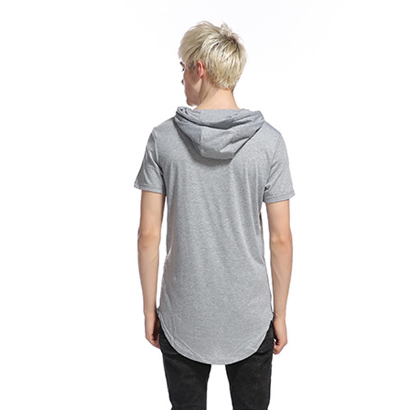 Men's Summer Solid Color Hooded Short Sleeve T-Shirt - Breathable Round Neck Casual Top for Outdoor Activities and Daily Wear