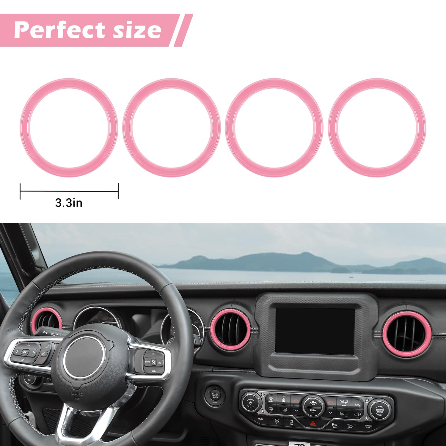 Jeep Wrangler JL JLU & Gladiator JT Dash Air Vent Covers (2018-2023) - Pink Interior Accessories 4pc Set | AC Vent Trim for Enhanced Style & Protection | Perfect for Off-Road Adventures & Daily Commutes