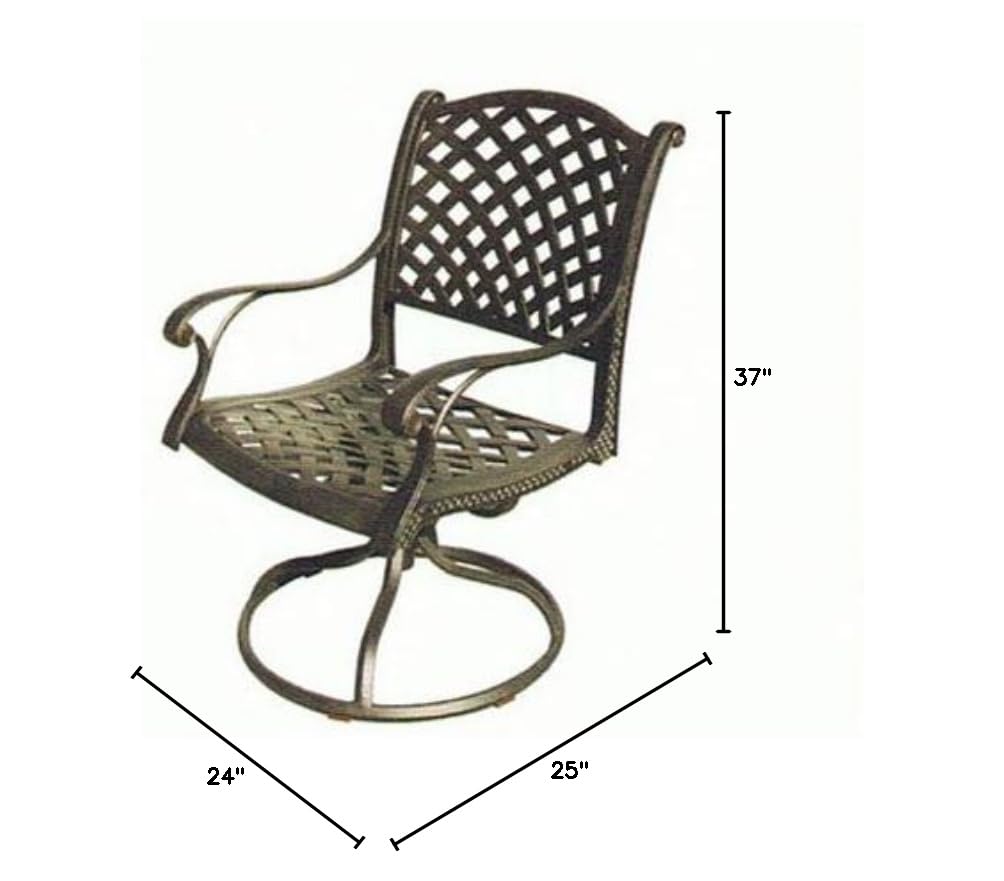 Dark Bronze Cast Aluminum Nassau Outdoor Patio 4 Swivel Rocker Dining Chairs with Walnut Cushions - Perfect for Backyard, Garden & Poolside Relaxation