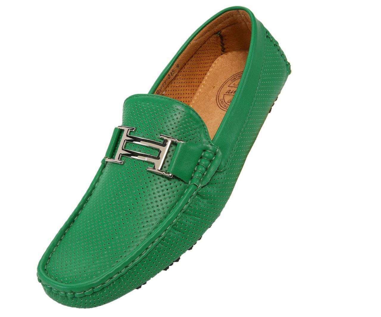 Men's Green Perforated Smooth Driving Moccasin Loafers - Comfortable Casual Slip-On Shoes for Work, Travel & Everyday Wear