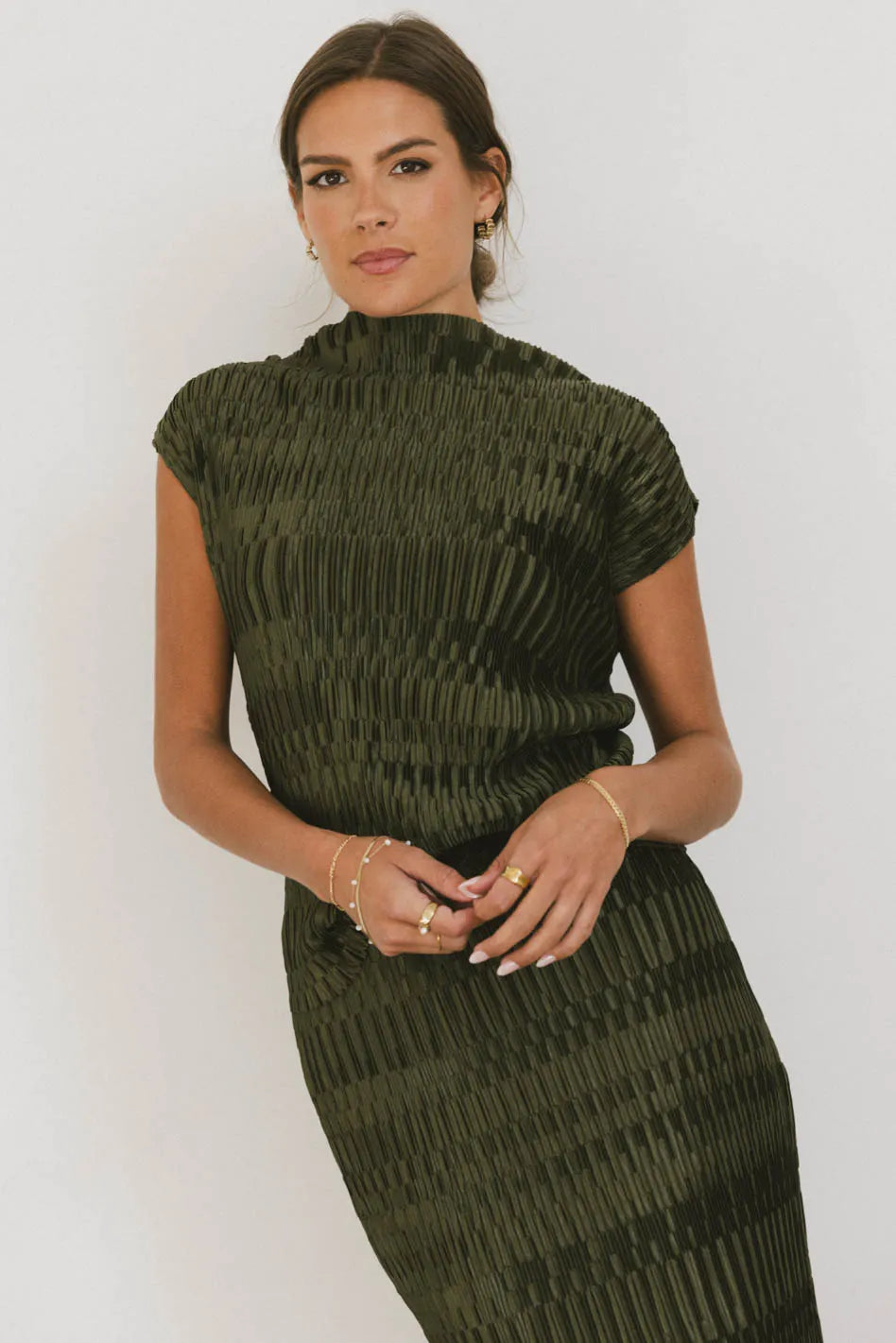 Dream Textured Top in Dark Moss - Women's Boho Chic Blouse for Casual & Evening Wear - FINAL SALE