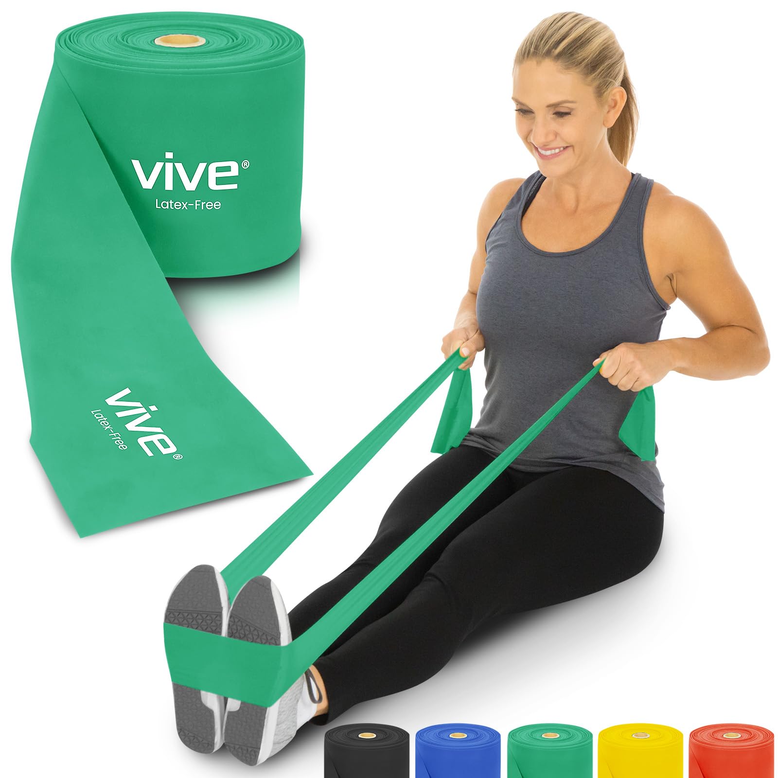 Vive Professional Resistance Bands - 25 Yard Non-Latex Elastic Roll for Physical Therapy, Strength Training & Rehabilitation - Upper & Lower Body Workout for Women & Men - Perfect for Home Gym, Yoga, Pilates & Fitness Training