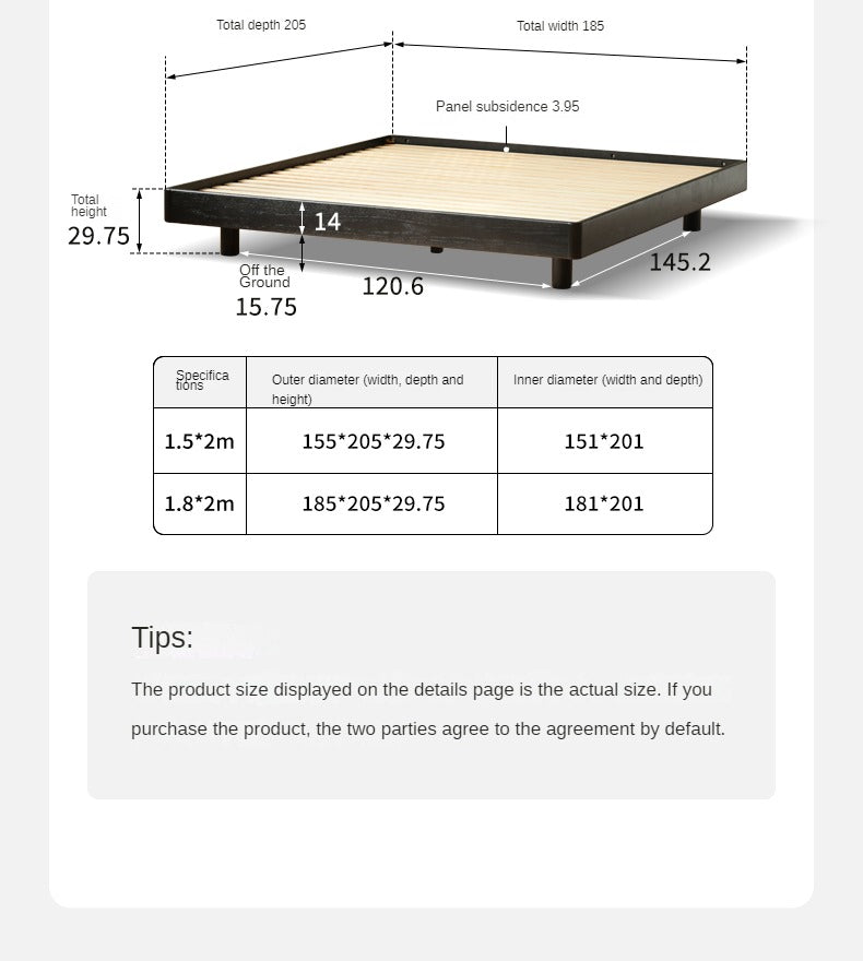 Solid Oak Wood Floating Platform Bed - No Headboard, Black Finish with LED Lights - Perfect for Modern Bedroom & Minimalist Home Decor