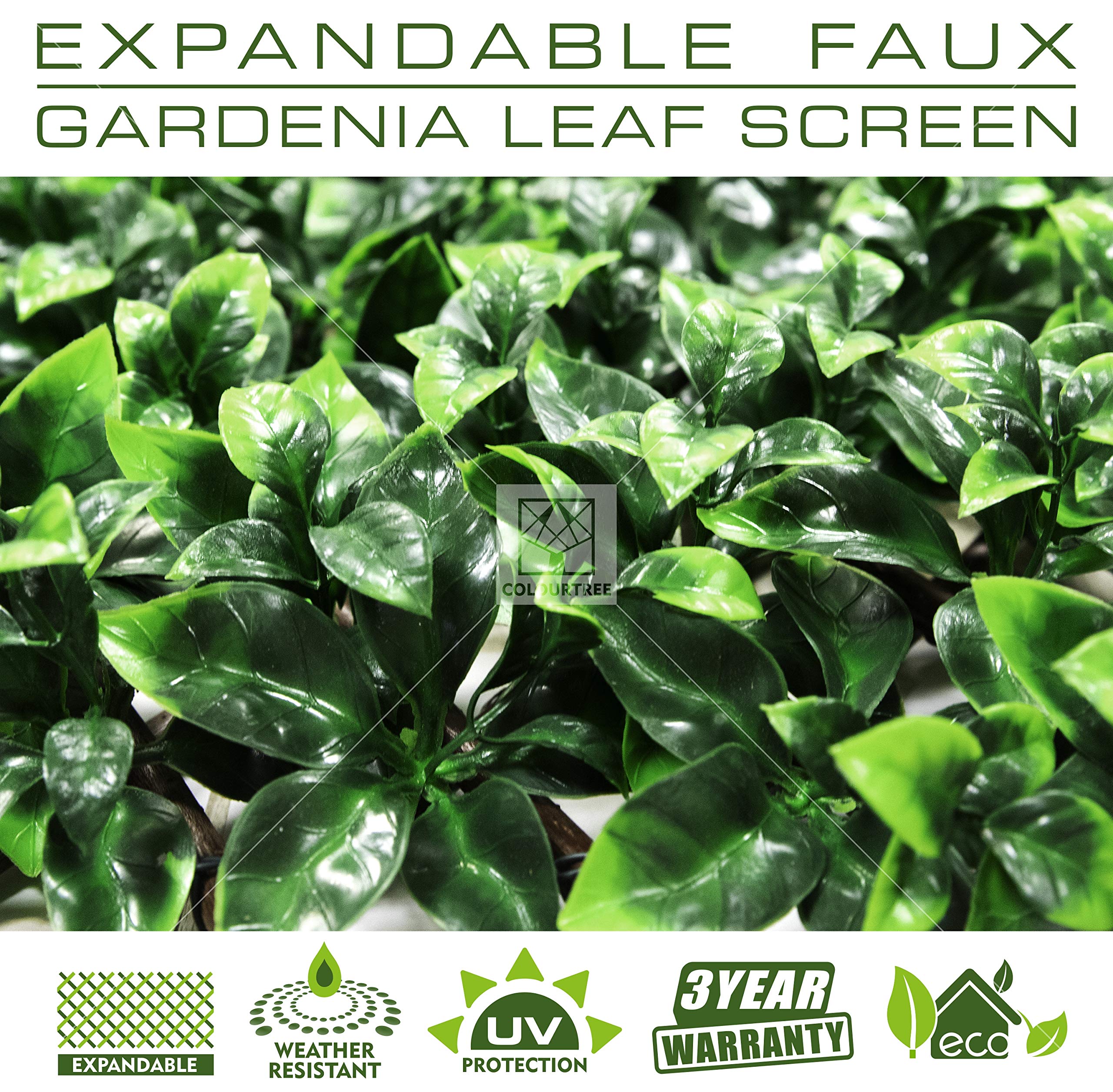 ColourTree Artificial Gardenia Expandable Fence Privacy Screen - Retractable Hedge Faux Trellis for Balcony, Patio & Outdoor Decor - UV Resistant Home Garden Privacy Solution (1 Pack, 3 Year Warranty) - Perfect for Creating Private Outdoor Spaces, Enhancing Yard Aesthetics & Decorating Patios