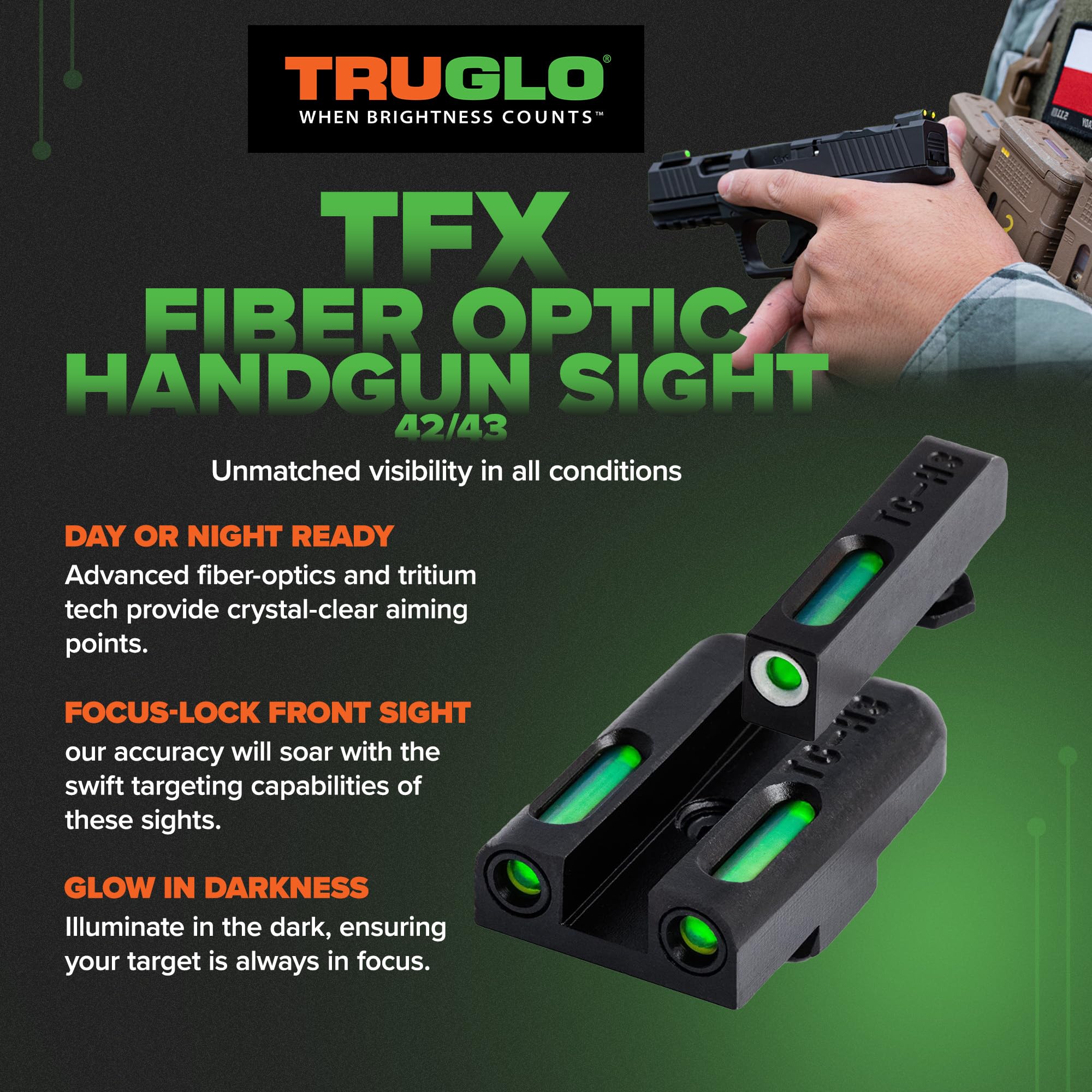 TRUGLO TFX Handgun Sight - Durable Shock-Resistant Compact Tritium & Fiber-Optic Sight for Pistols | Bright Day & Night Visibility | Perfect for Home Defense, Tactical Training & Concealed Carry