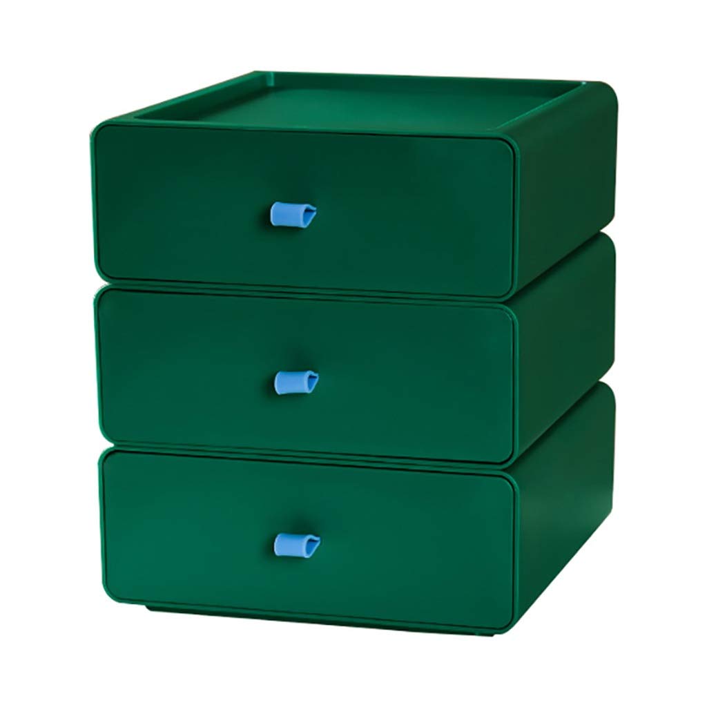 Expandable Plastic File Drawer Organizer - White Stand with Clear Drawers for Office & Home (Green, 7.87×8.26×8.85 Inches) | Perfect for Desk Organization, Document Storage & School Supplies