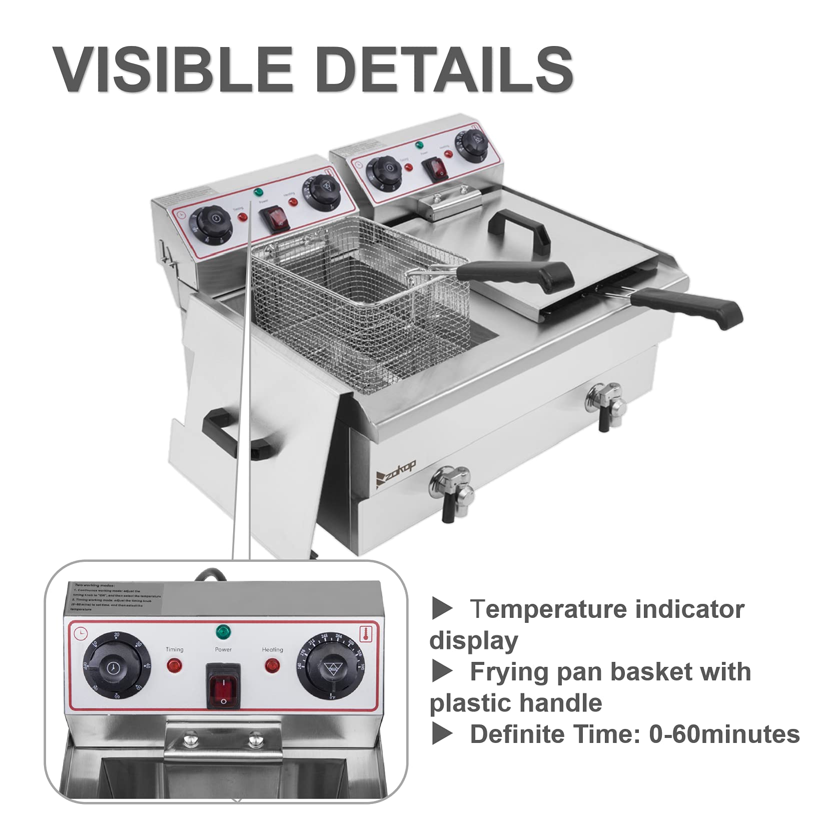 Commercial-Grade 3400W Stainless Steel Double Tank Electric Deep Fryer with Basket - 24.9QT/23.6L Oil Capacity for Restaurants, Food Trucks & Catering Businesses - Perfect for Frying Chicken, Fish, Fries & Donuts