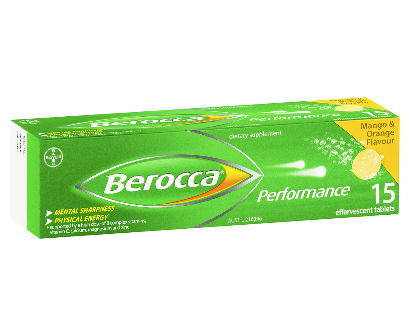 Berocca Mango and Orange Effervescent Vitamin Tablets - Immune Support & Energy Boost - 30 Count - Perfect for Workout Recovery & Morning Routine
