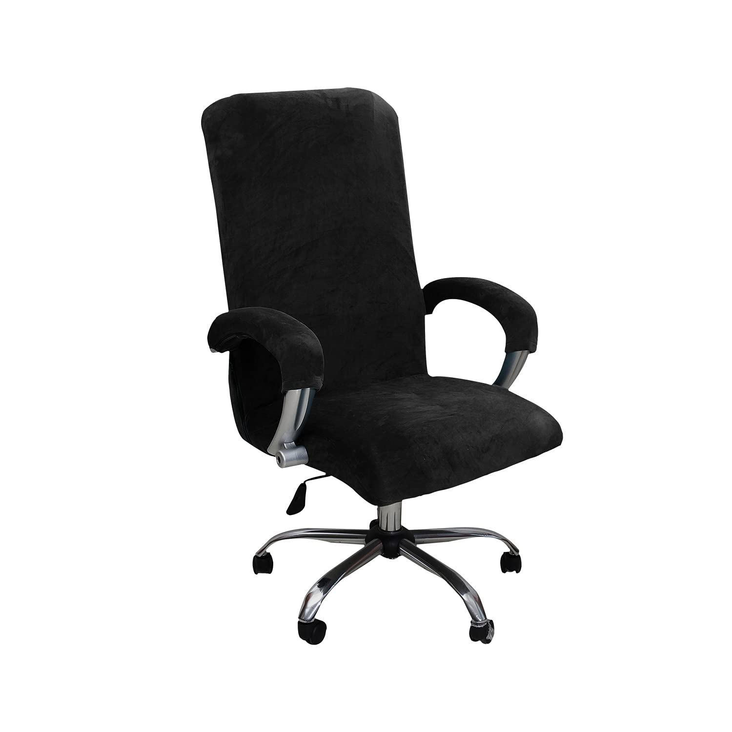 Premium Velvet Office Chair Cover with Armrests - Stretchable Universal Fit for Computer Desk, Boss Swivel & Gaming Chairs (Large, Black) - Perfect for Home Office, Conference Rooms & Gaming Setups