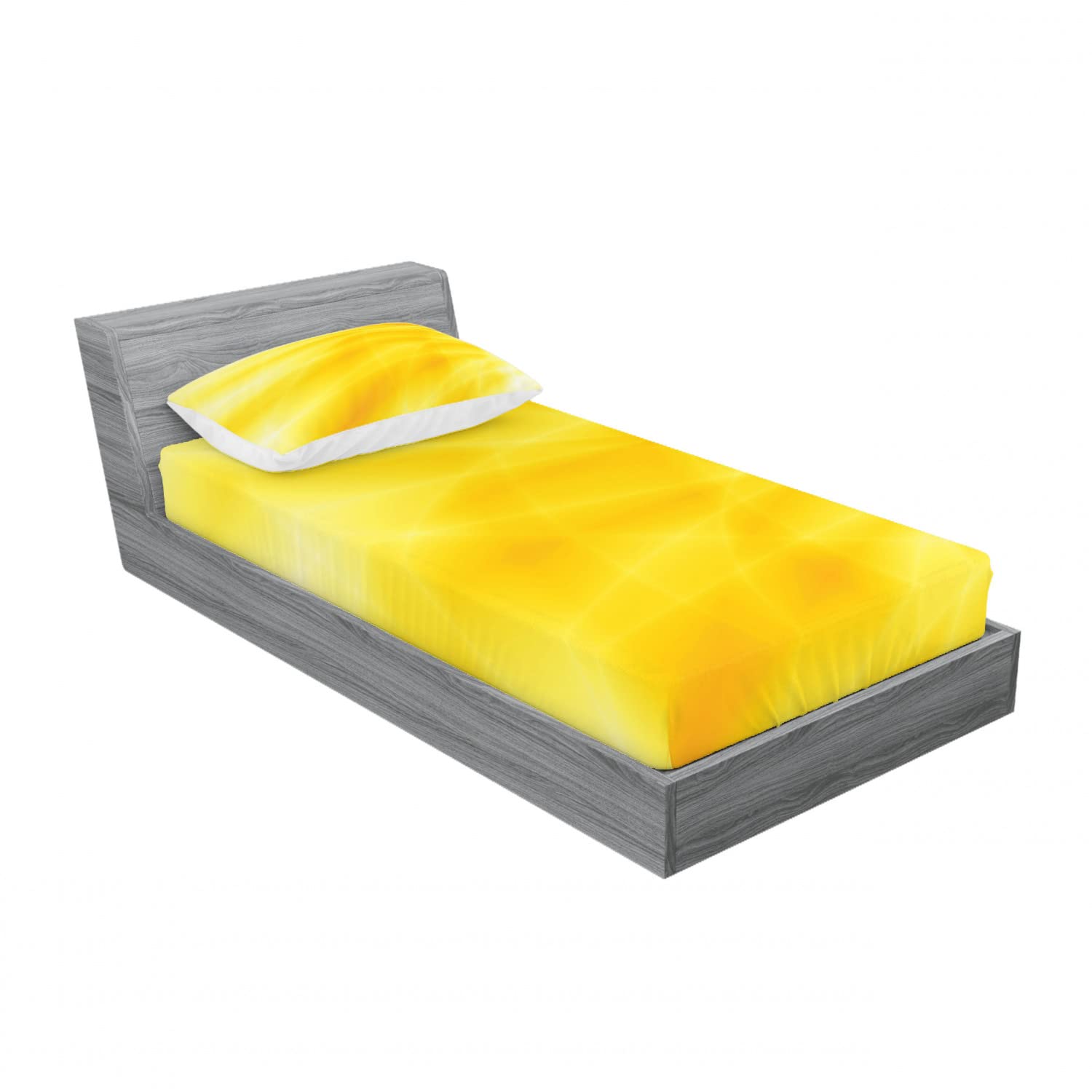 Ambesonne 2-Pack Twin XL Fitted Sheet & Pillow Sham Set - Abstract Summer Sun Design, Yellow 4-Piece Bedding Set (2 Fitted Sheets + 2 Pillow Covers) | Soft & Breathable for Dorms, Guest Rooms & Summer Bedding Decor