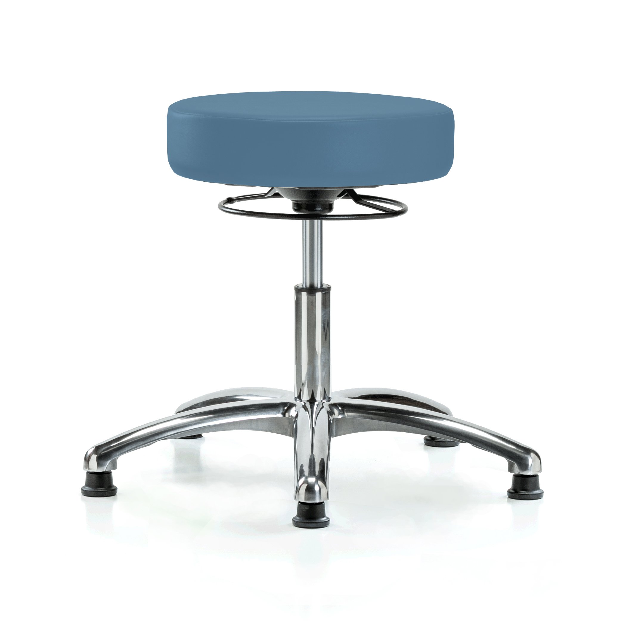 PERCH Chrome 360 Degree Adjustable Massage Therapy Stool - Swivel & Stationary - 300 lb Weight Capacity - Desk Height - Colonial Blue Vinyl - Perfect for Chiropractors, Spa Therapists & Office Workers