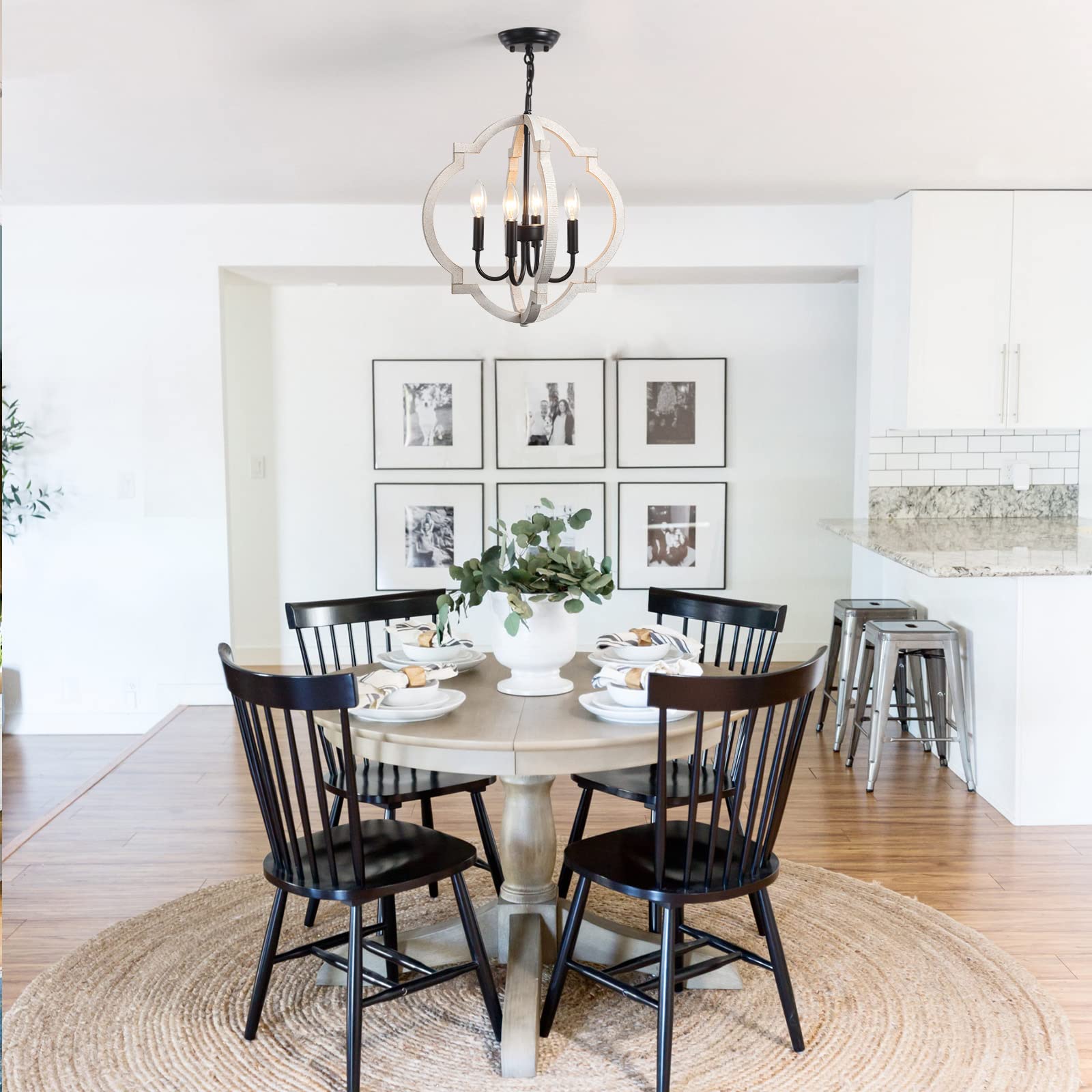 Rustic Farmhouse Orb Wood Chandelier - 4 Light Hanging Pendant Lighting Fixture for Dining Room, Living Room, Bedroom, Hallway & Entryway | Perfect for Cozy Home Decor & Farmhouse Style Interiors