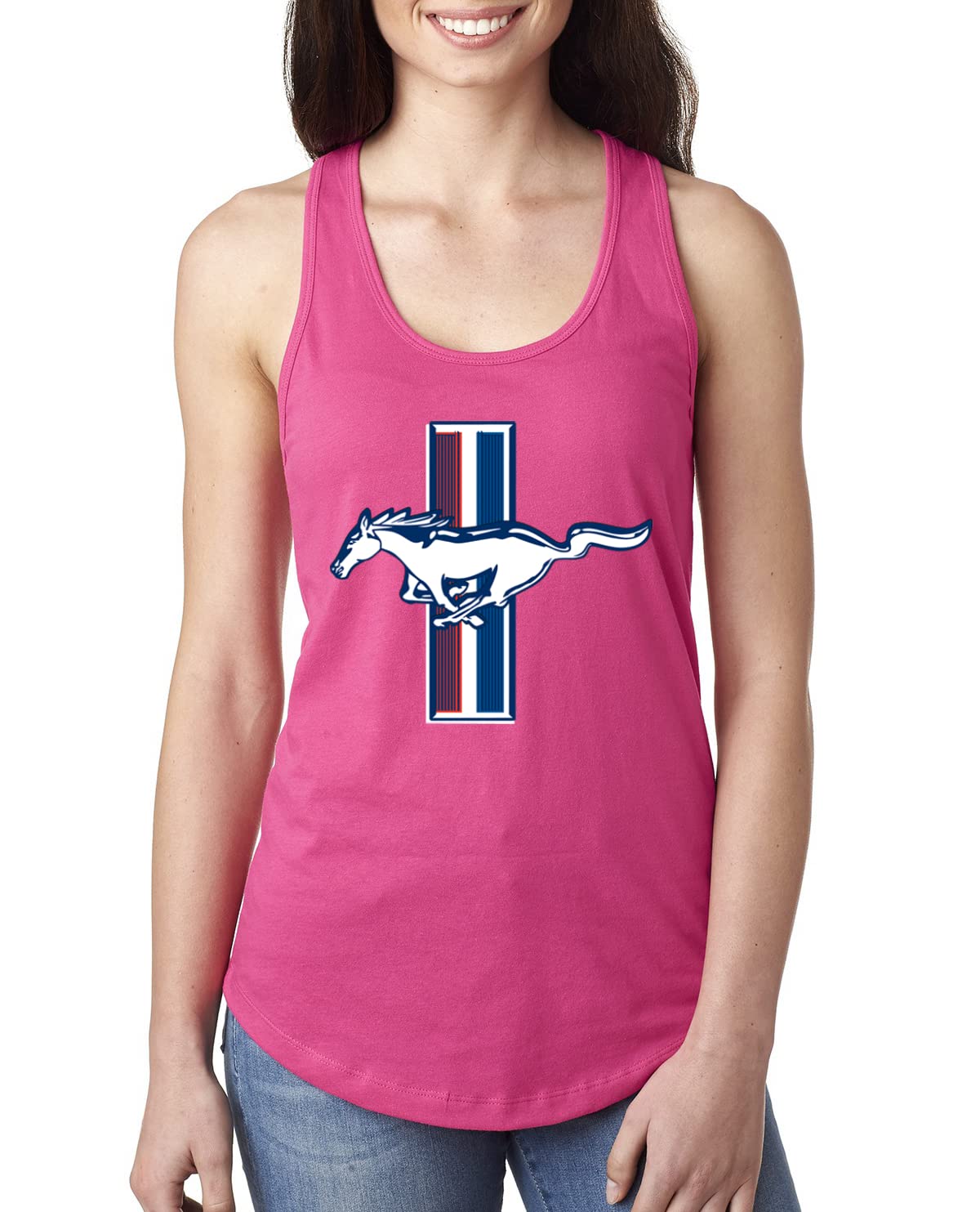 Vintage Ford Mustang Retro USA Logo Classic Bar Cars & Trucks Racerback Tank Top for Women - Perfect for Car Shows, Summer Outfits & Casual Wear
