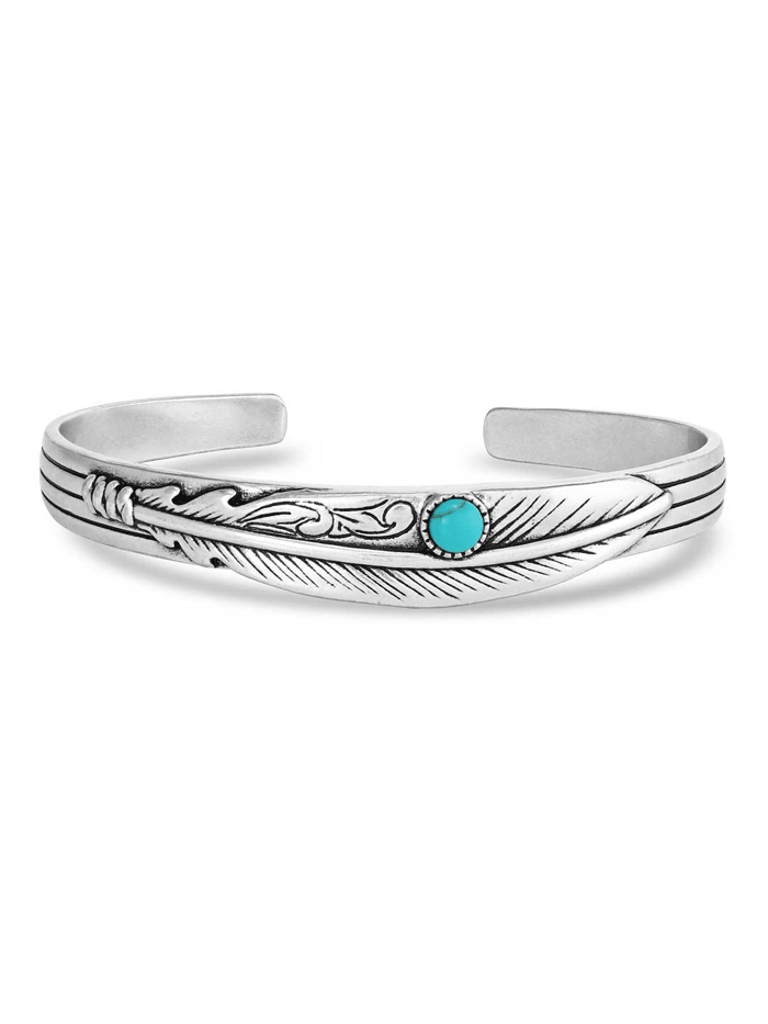 Montana Silversmiths BC5486 Women's Turquoise Feather Cuff Bracelet - Sterling Silver Jewelry for Boho Fashion & Western Style Outfits | Perfect for Casual Wear, Gift Giving & Special Occasions
