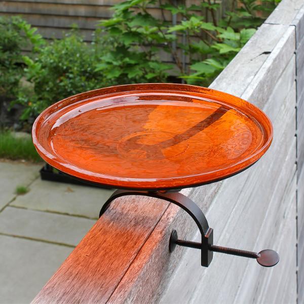 Handmade Mandarin Crackle Glass Birdbath Bowl - Outdoor Garden Decoration for Birds & Wildlife - Perfect for Patio, Yard & Backyard Bird Watching