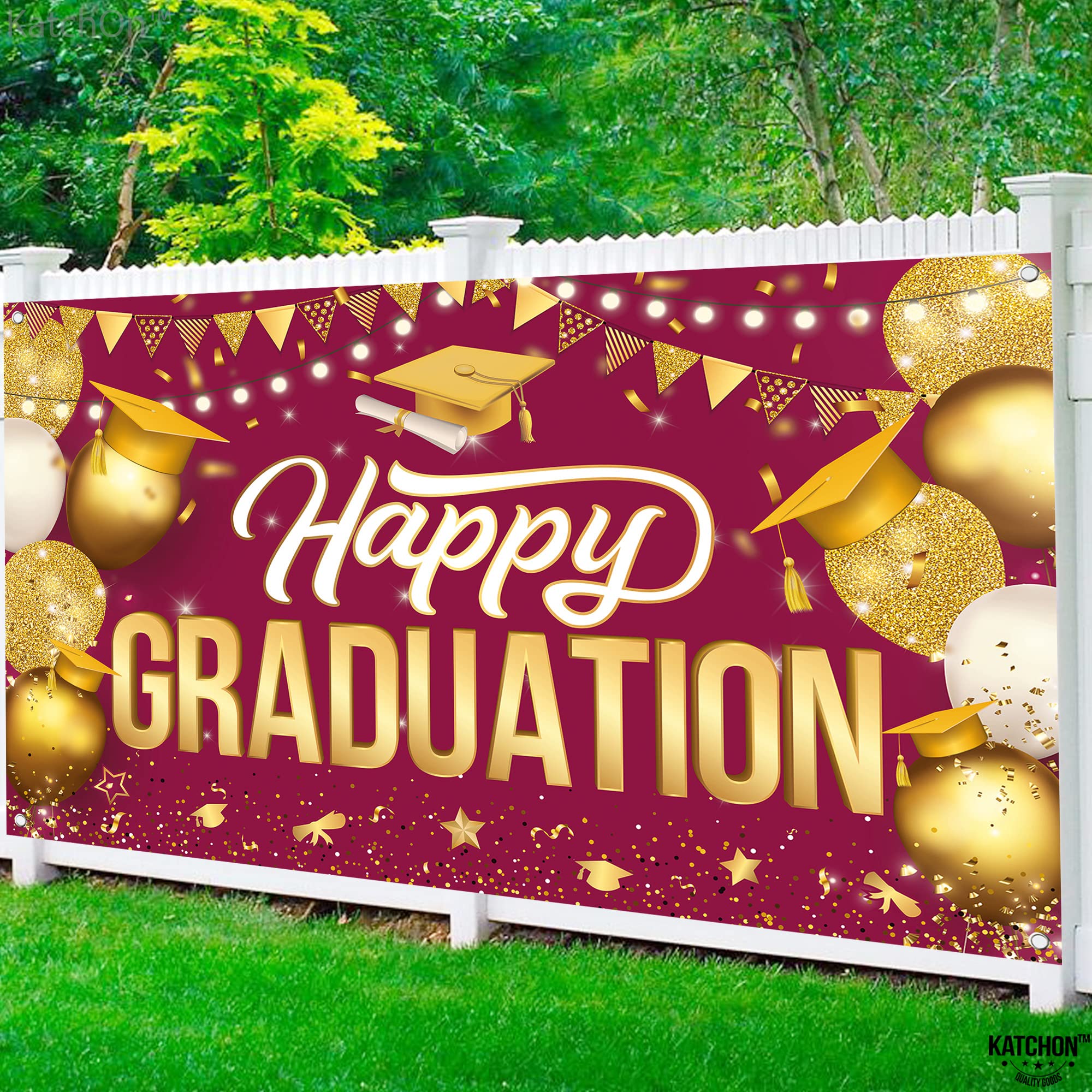 KatchOn Extra Large Happy Graduation Banner - 72x44 Inch Maroon & Gold Backdrop for Class of 2025 | 2025 Graduation Decorations, Party Supplies & Photo Booth Background | Perfect for High School, College Ceremonies & Graduation Parties