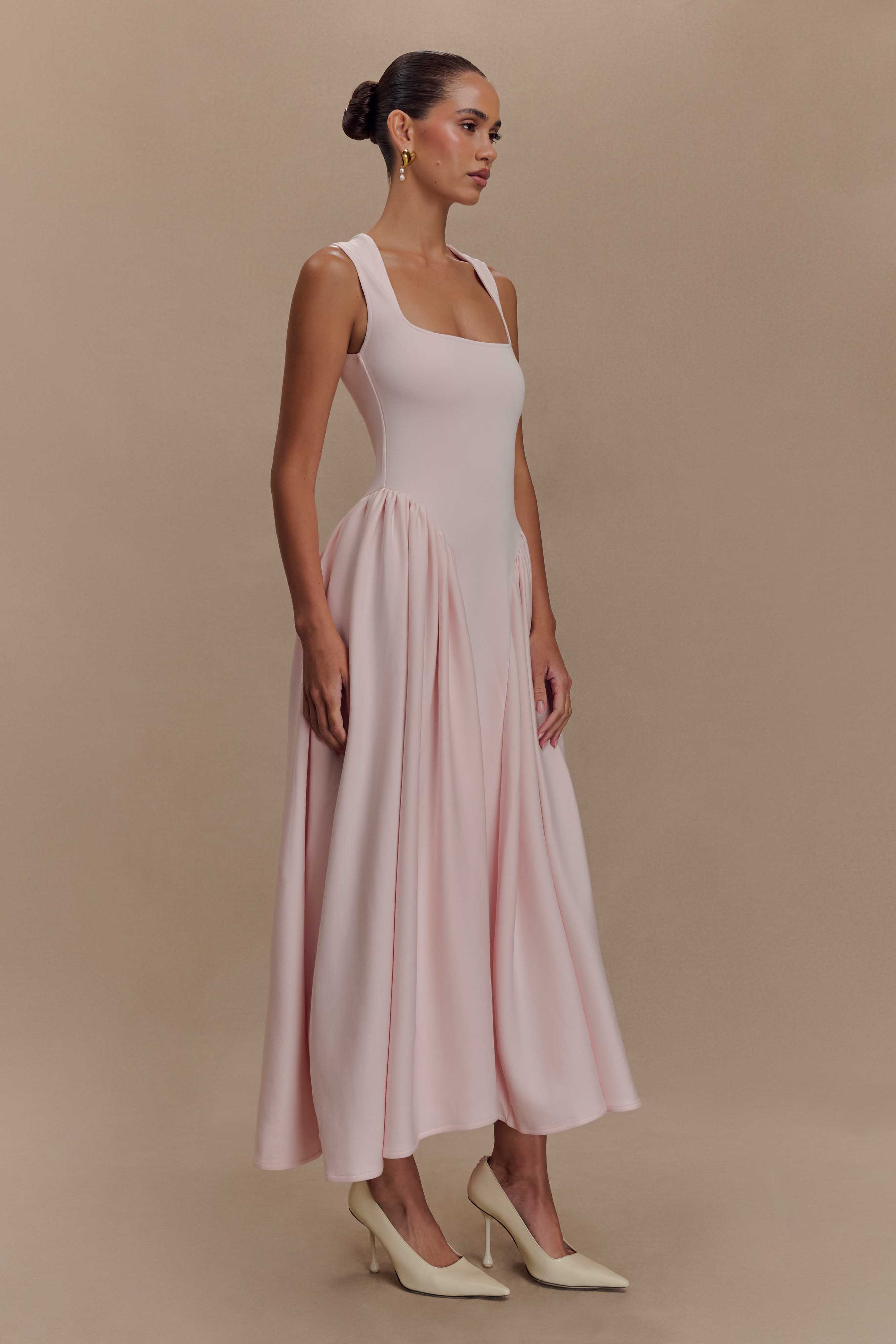 Sharon Scuba Jersey Midi Dress for Women - Ballet Pink Flowy Beach Dress | Perfect for Vacation, Summer Outfits & Casual Wear
