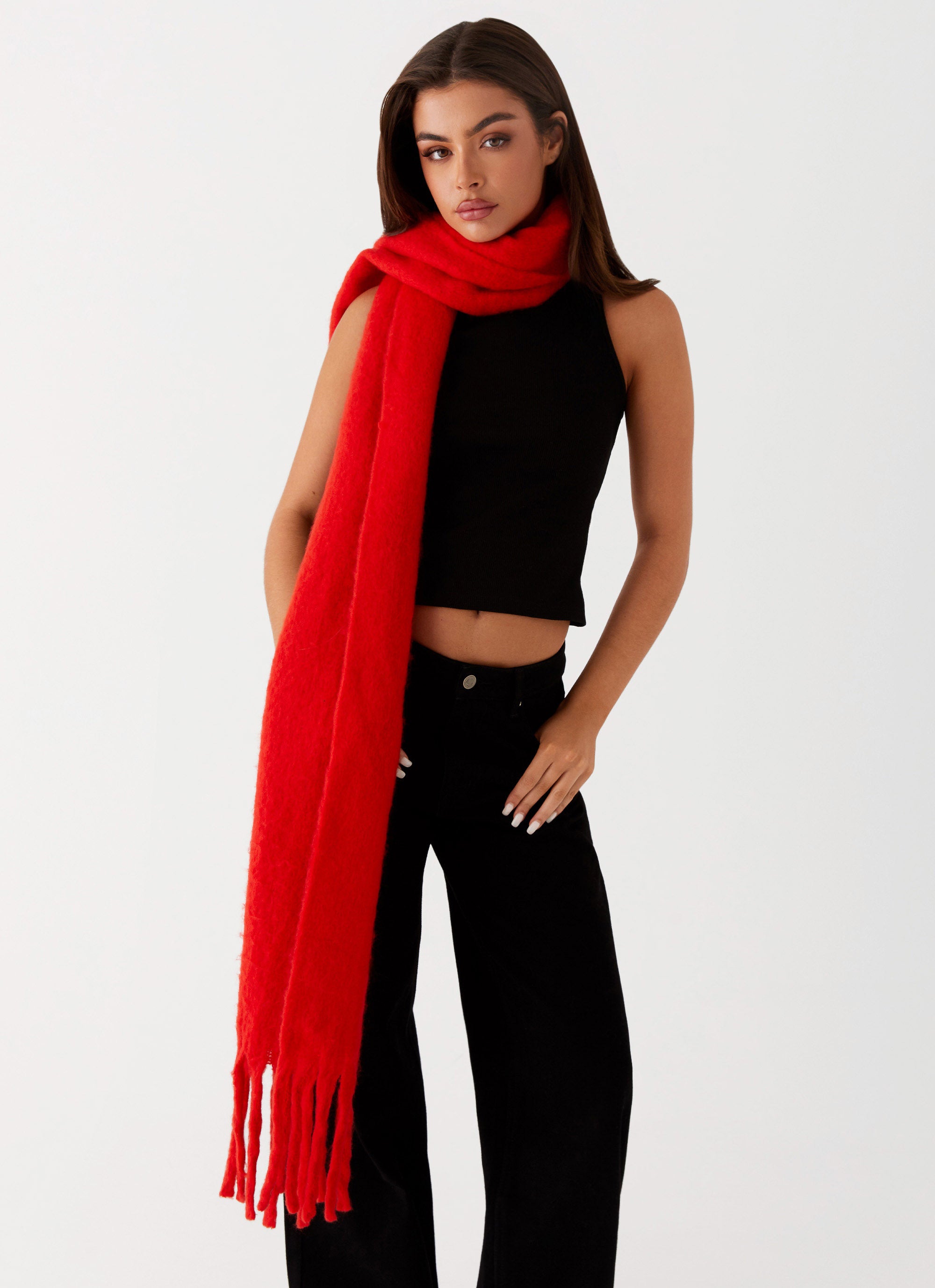 Claret Plain Knit Scarf - Soft Red Winter Scarf for Women & Men - Perfect for Cold Weather, Outdoors & Fashion Accessory