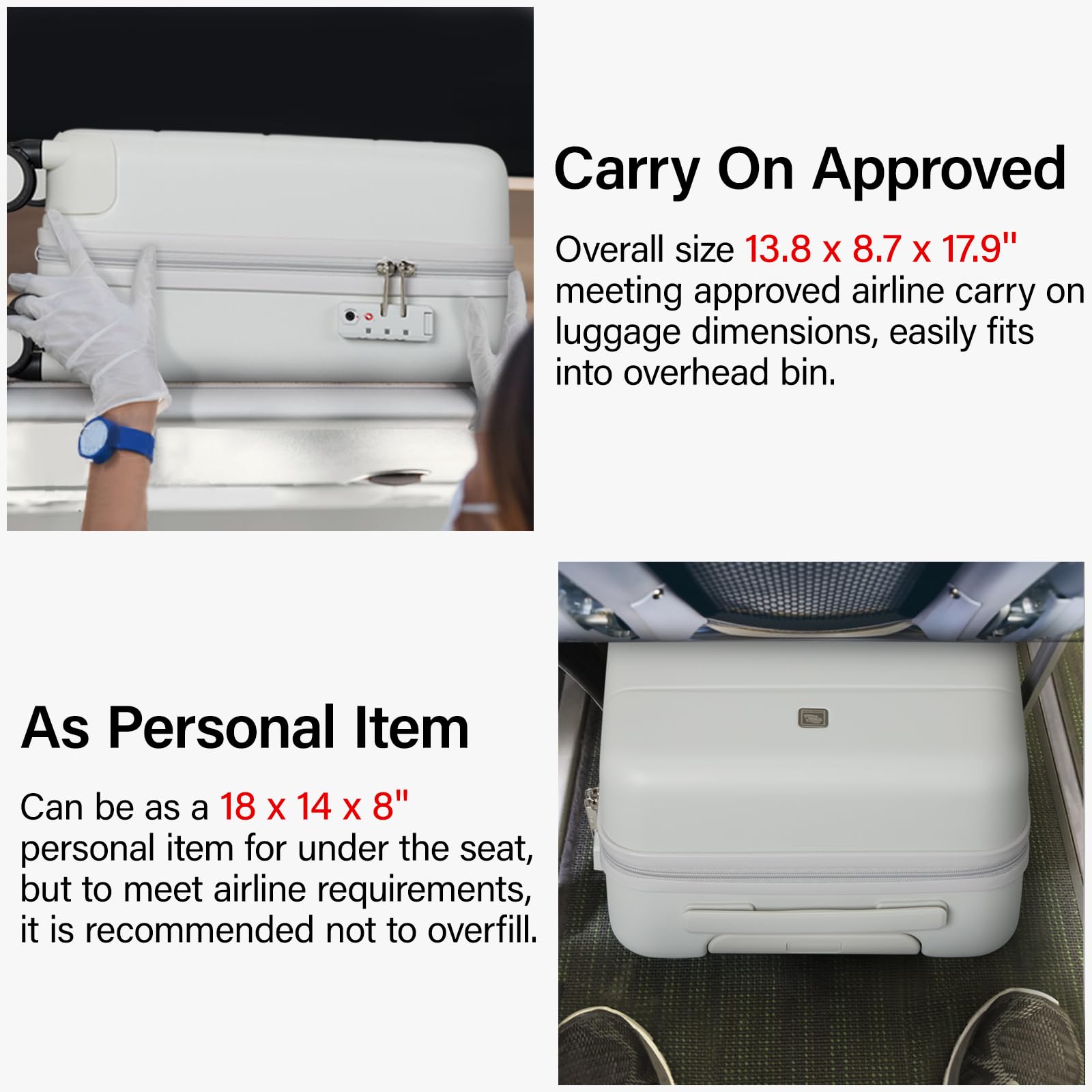 **Hanke 16 Inch Underseat Carry On Luggage - Lightweight Hard Shell Spinner Suitcase, TSA Approved Airline Travel Bag for Women & Men (Smoke White) - Perfect for Business Trips & Weekend Getaways**
