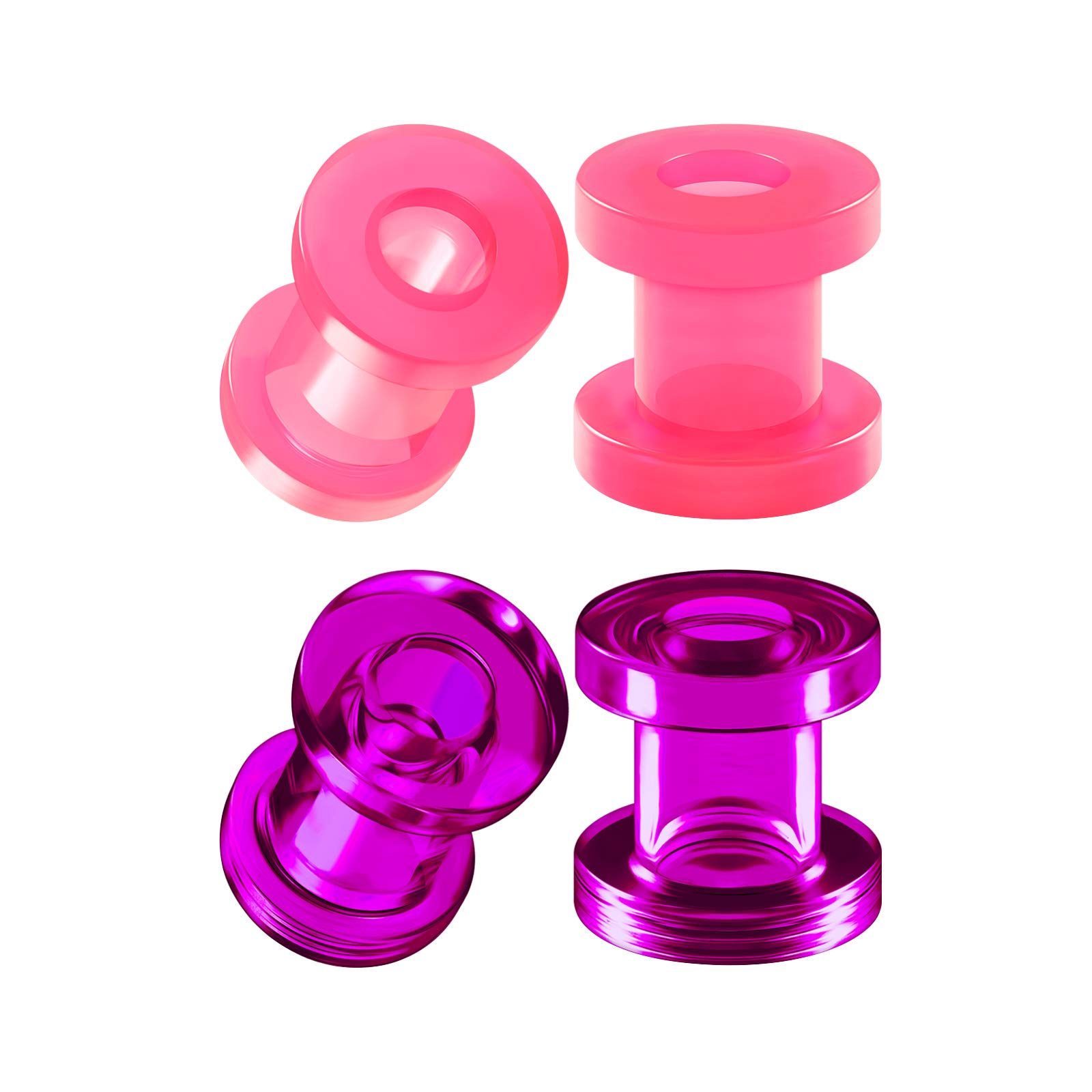 Pink & Purple Acrylic Flesh Tunnel Ear Plugs - 2 Pairs External Screw Ear Stretchers for Gauged Ears - Perfect for Punk, Goth & Alternative Fashion Styles