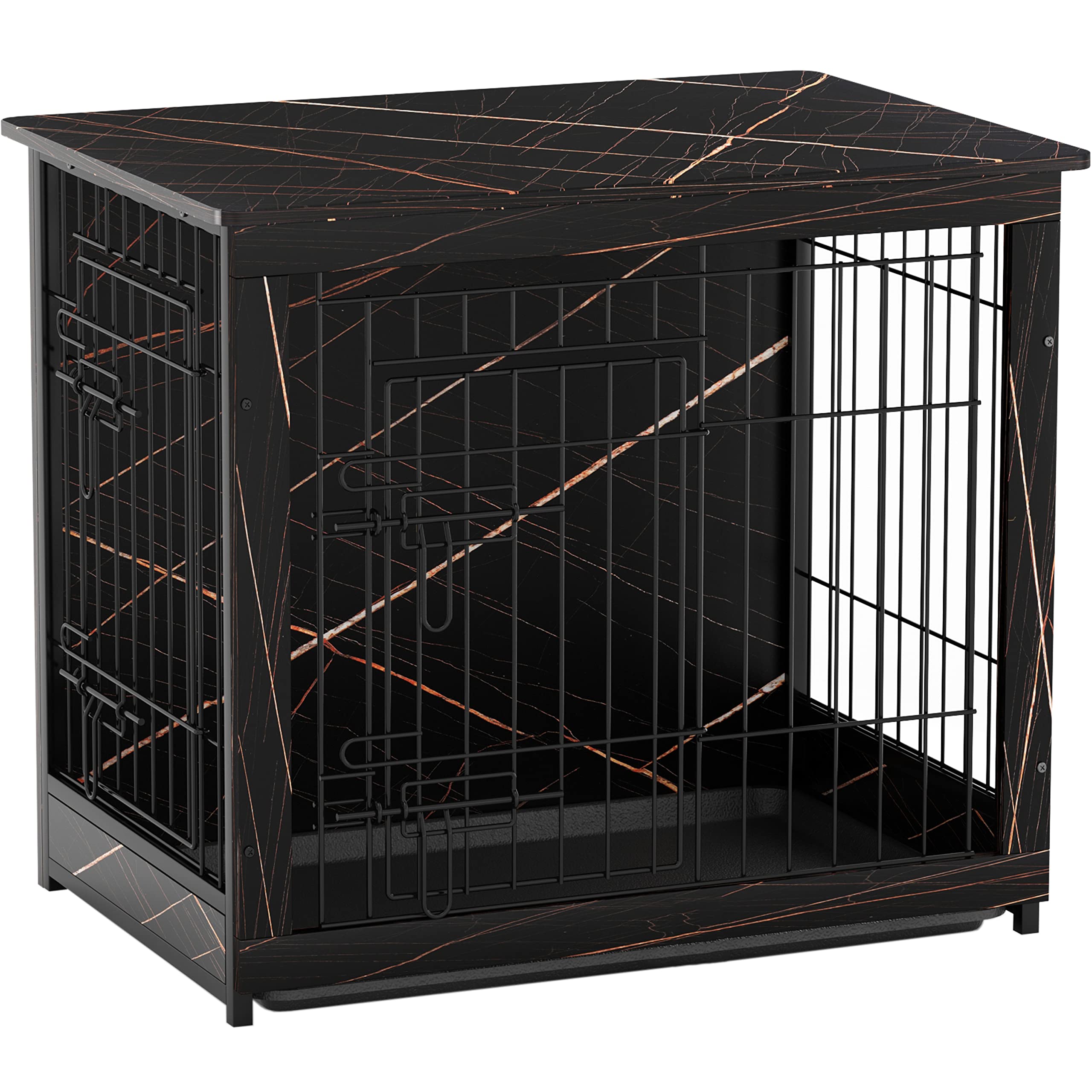 Megidok Wooden Dog Crate Furniture with Cushion & Tray - Stylish End Table Kennel for Small, Medium & Large Dogs | Double Door Design, Easy Assembly Indoor Pet House | Perfect for Living Room, Bedroom & Home Decor