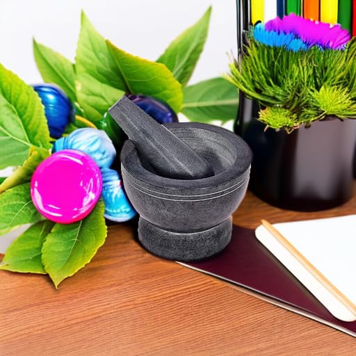 Premium Heavy Duty Mortar and Pestle Set - Polished Natural Stone Spice Grinder for Herbs, Seasonings, Pastes & More (Grey with Rings) - Perfect for Kitchen, Cooking, Ayurveda & Herbal Medicine Preparation