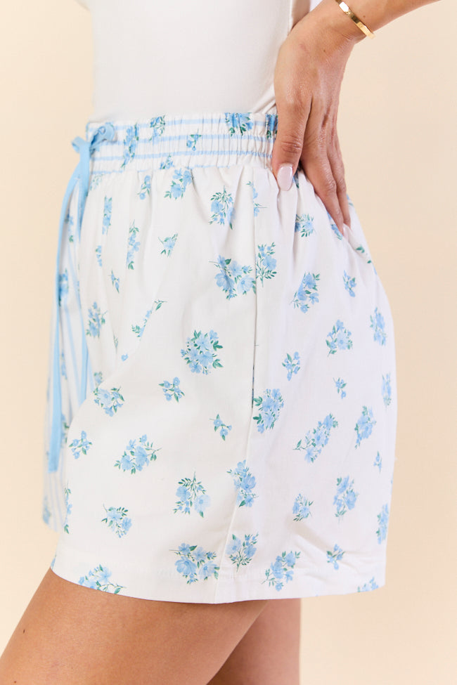 Blooming Lines Striped & Floral Cotton Poplin Shorts for Women - Summer Casual Shorts with Pockets, Perfect for Beach Vacation, Travel and Everyday Wear