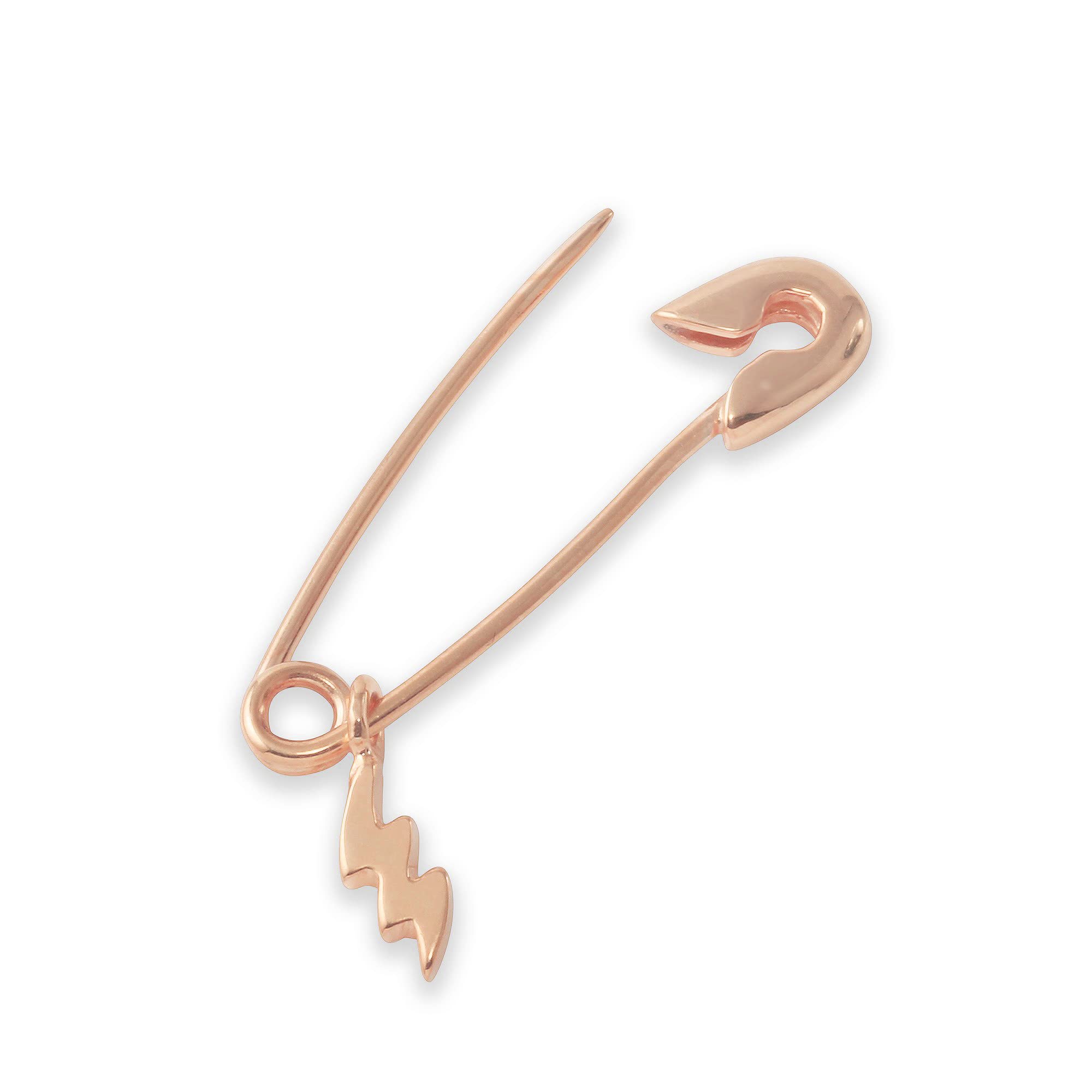 Monte Christo Gold Safety Pin Charm Earring - Single Hoop Earring for Women | Rose Gold Lightning Bolt Design | Made in USA | Perfect for Everyday Wear, Parties & Gifts