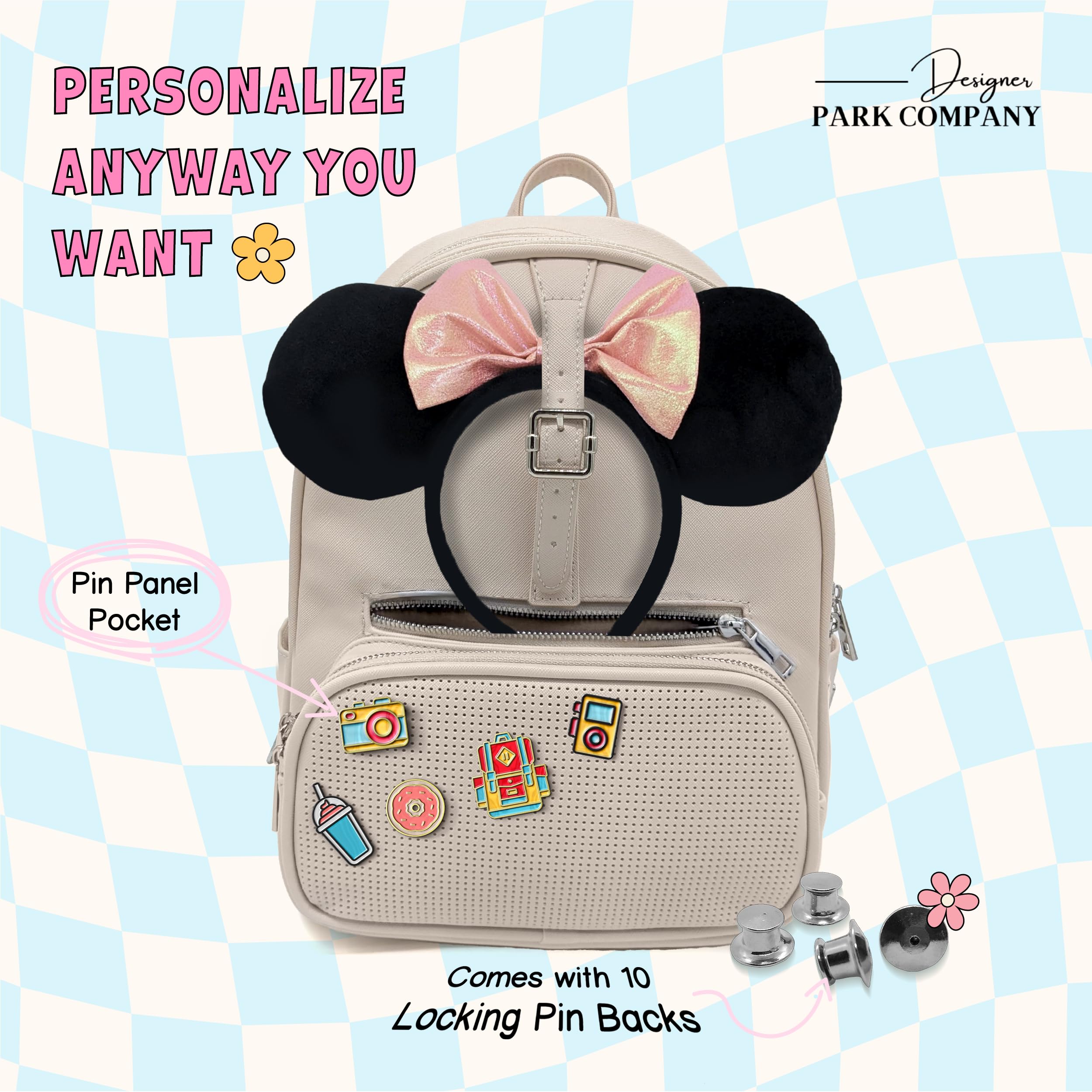 Designer Park Company - Stylish Leather Rope Drop Backpack for Women with Adjustable Straps, Hydration Kit & Locking Pins | Perfect for Theme Parks, Travel, Hiking & Daily Use - Vanilla Vibes
