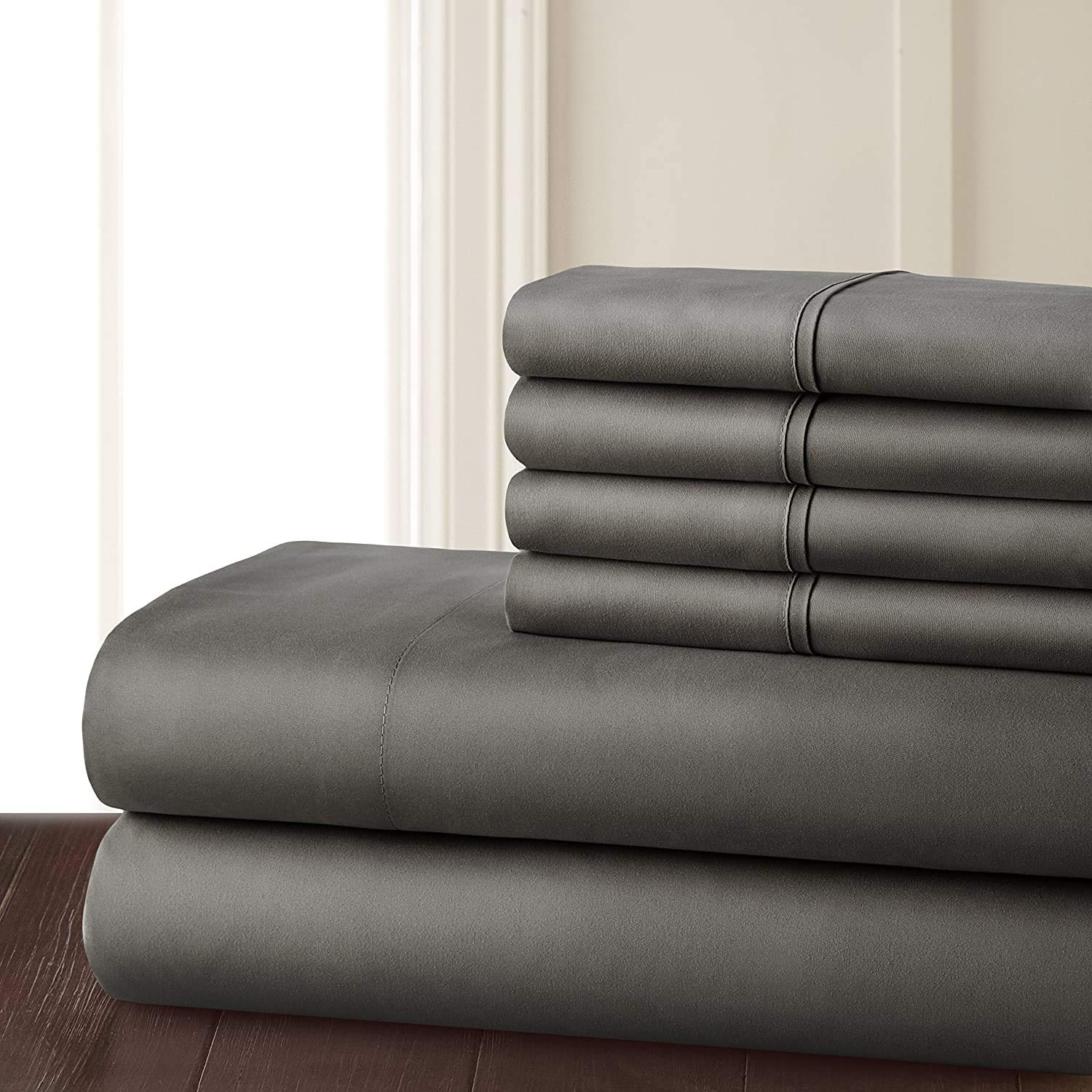 Organic Bamboo Sheets Twin Size - 6 Piece Bed Sheet Set, 100% Natural Bamboo Fabric, Breathable & Hypoallergenic for Cool Sleep - Perfect for Twin Beds, Guest Rooms & Dorm Rooms (Dark Grey)