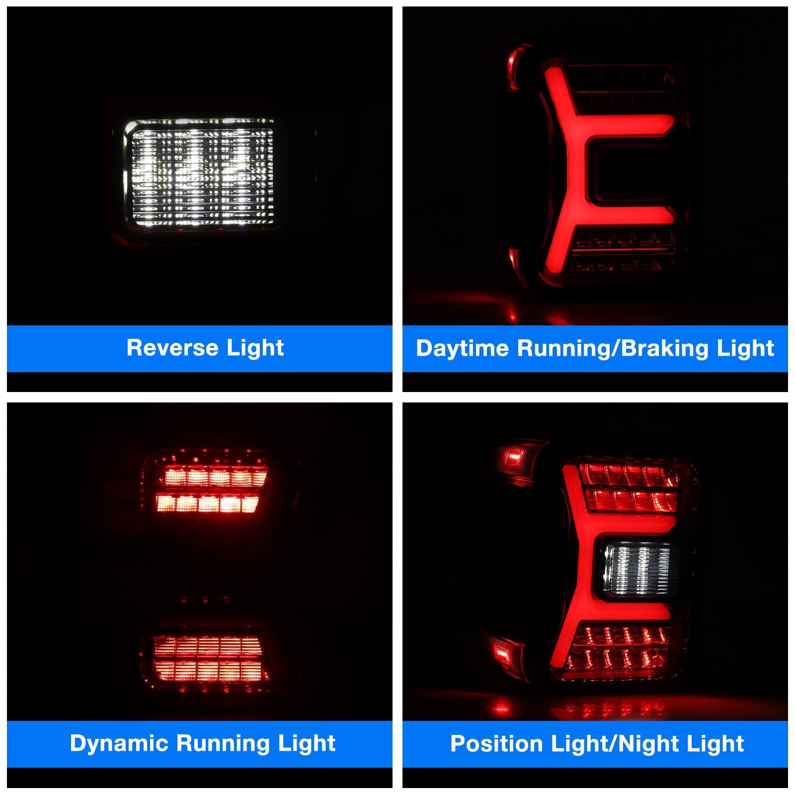 Smoked LED Tail Lights for 2019-2023 Jeep Gladiator JT - DRL & Sequential Turn Signal Lights - Plug & Play Taillights with 30W Reverse/Brake Light (1 Pair) - Perfect for Off-Roading, Night Driving & Jeep Customization