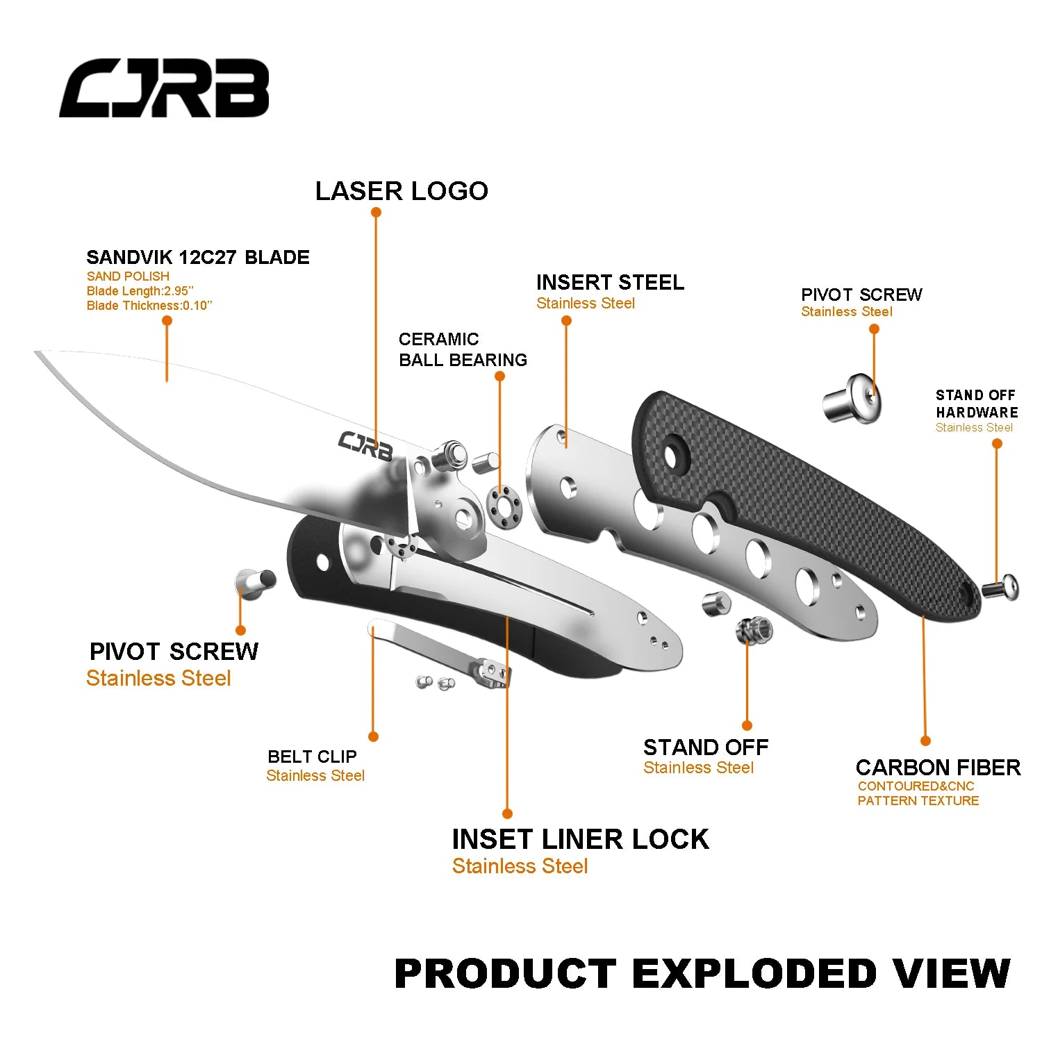 CJRB 1917 CF Ria Linerlock Folding Knife - Satin Drop Point Blade, Carbon Fiber Handles - EDC Pocket Knife for Outdoor, Camping & Everyday Carry