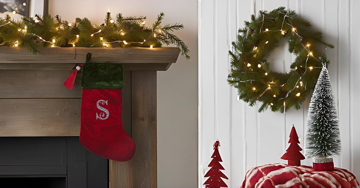 Evergreen 8.5 x 18.5 Inch Red & Green Velvet Christmas Stocking with Tassel - Perfect for Holiday Decor, Fireplace Mantel & Gift Giving