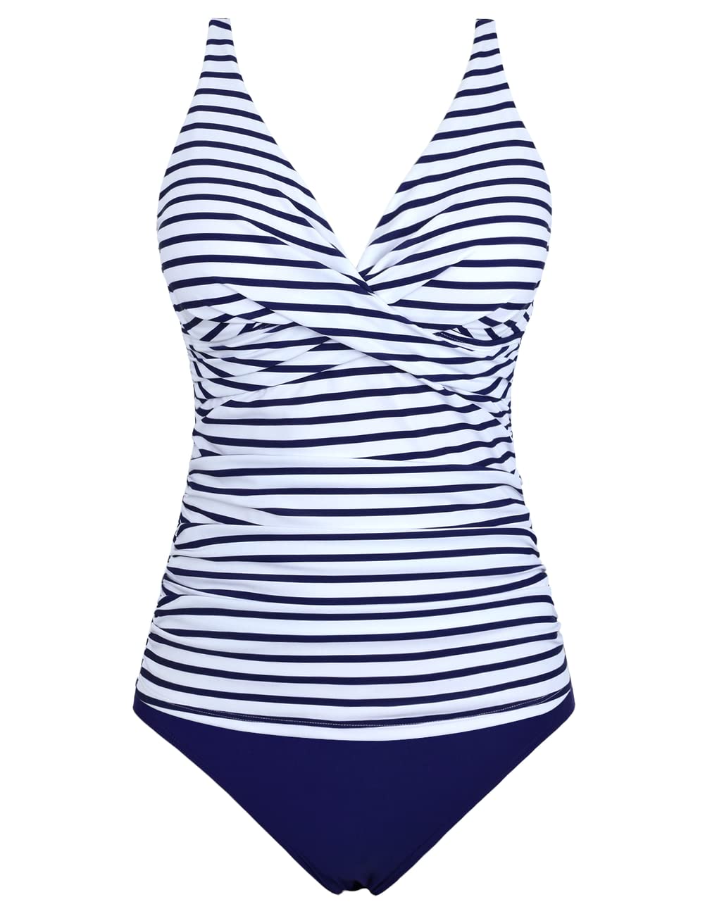 Hilor Women's Tummy Control Tankini Swimsuits - Front Twist V-Neck Two Piece Bathing Suit with Shirred Design | Perfect for Beach Vacation, Pool Party & Summer Swimwear