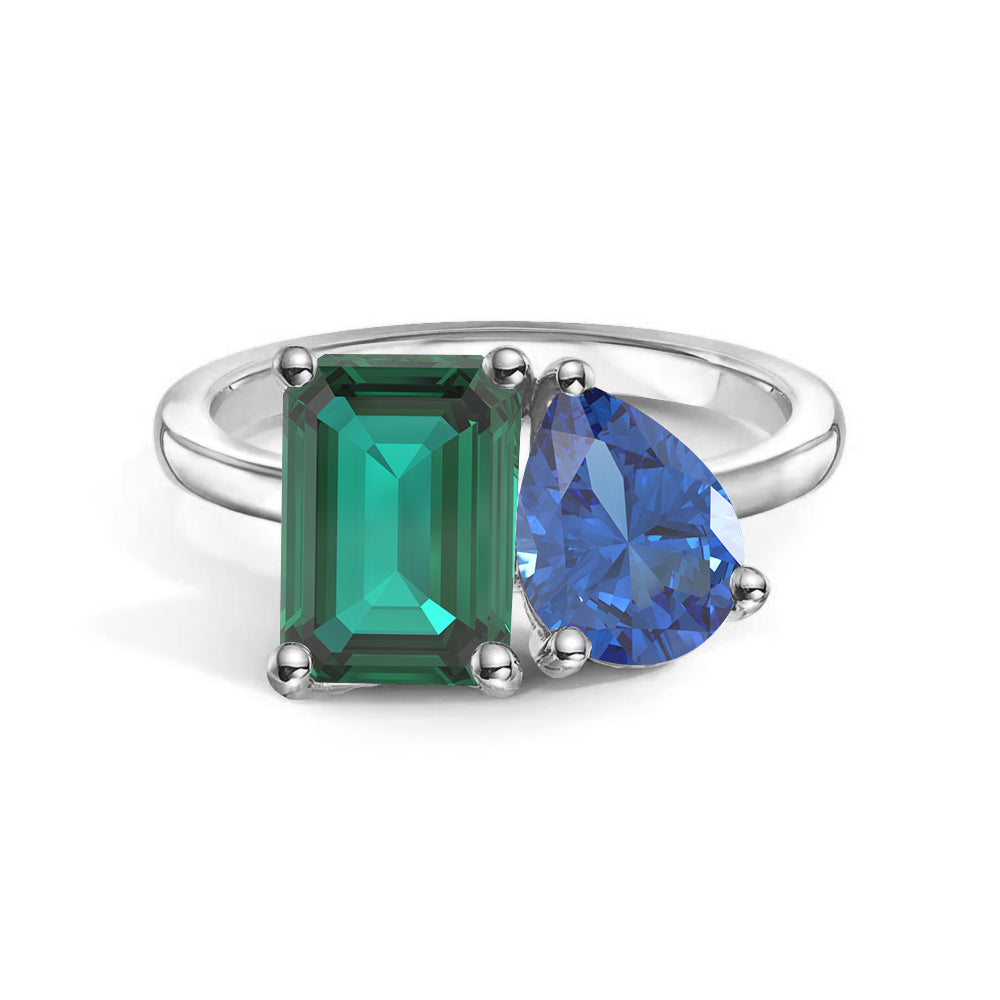Toi et Moi Personalized Emerald Birthstone Ring - Custom Anniversary Jewelry for Couples, Women's Birthstone Engagement Ring - Perfect for Valentine's Day, Wedding Proposal & Romantic Gifts