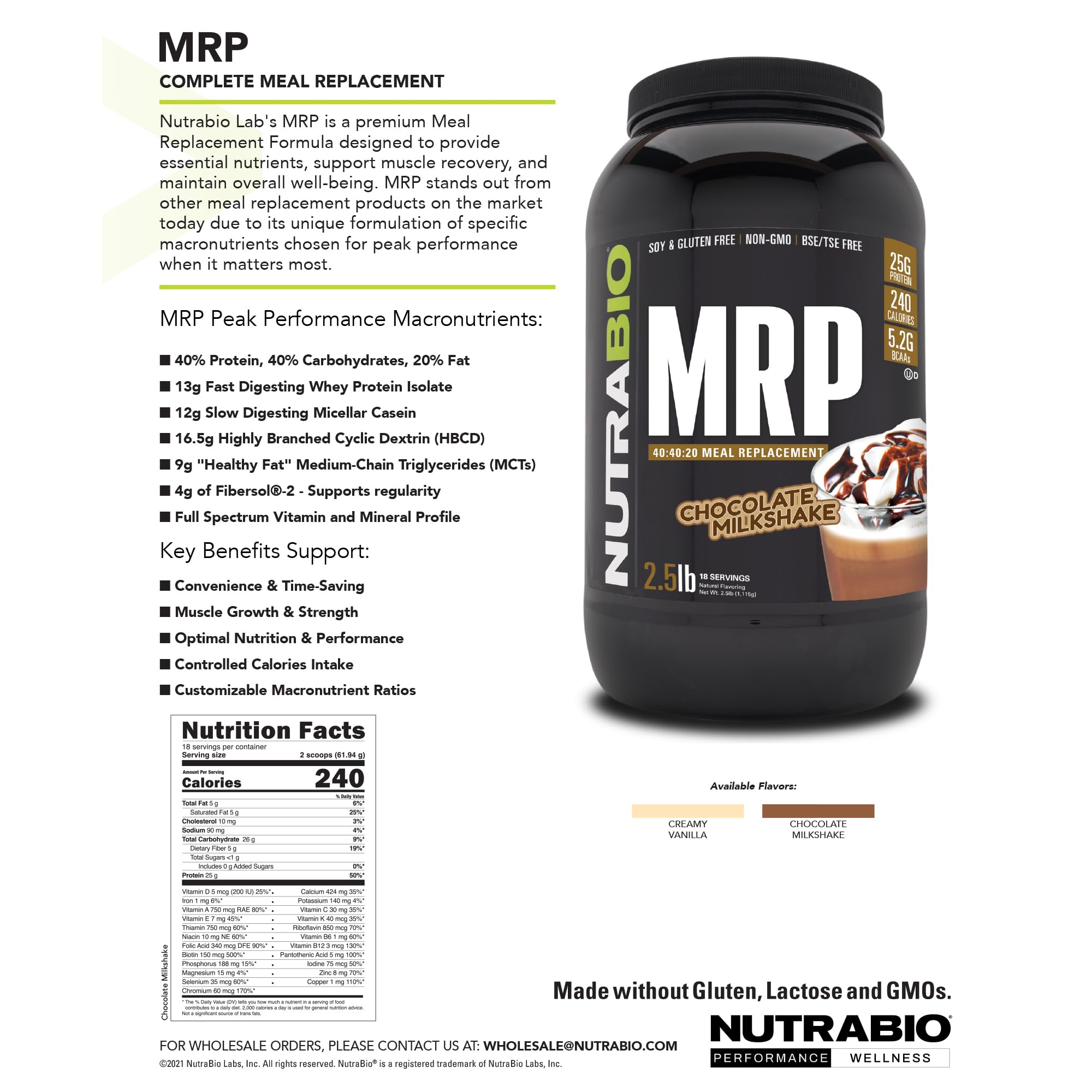 NutraBio MRP Chocolate Complete Meal Replacement Protein Powder - 2.5lbs | High Protein Shake for Weight Loss, Muscle Gain & On-the-Go Nutrition | Perfect for Gym, Work & Busy Lifestyles