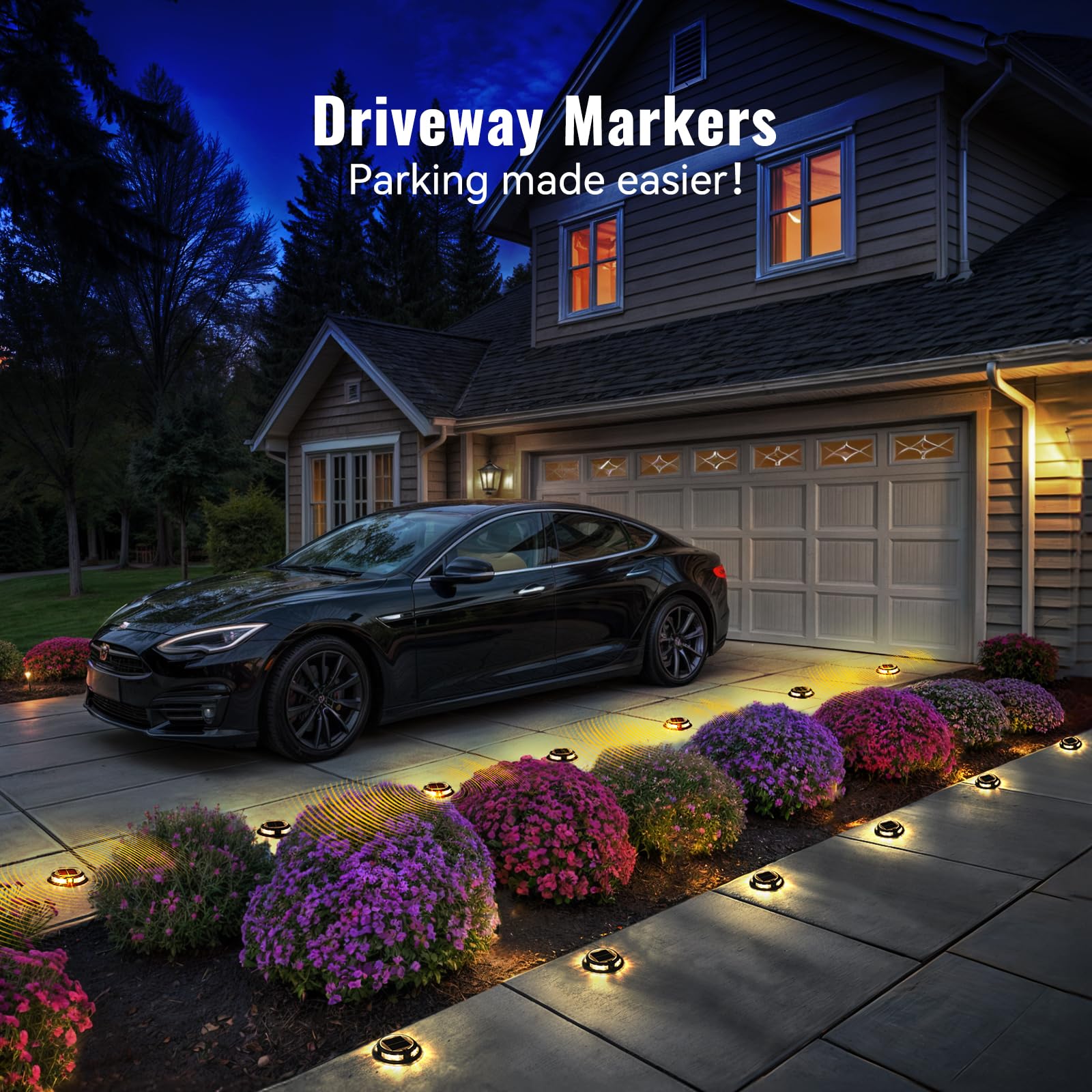 12 Pack Solar Driveway Lights Outdoor - Waterproof IP68 RGB Solar Deck Lights with 3 Dynamic Modes for Driveway, Stairs, Boat Dock, Garden & Walkway Lighting | Perfect for Night Safety & Landscape Decoration