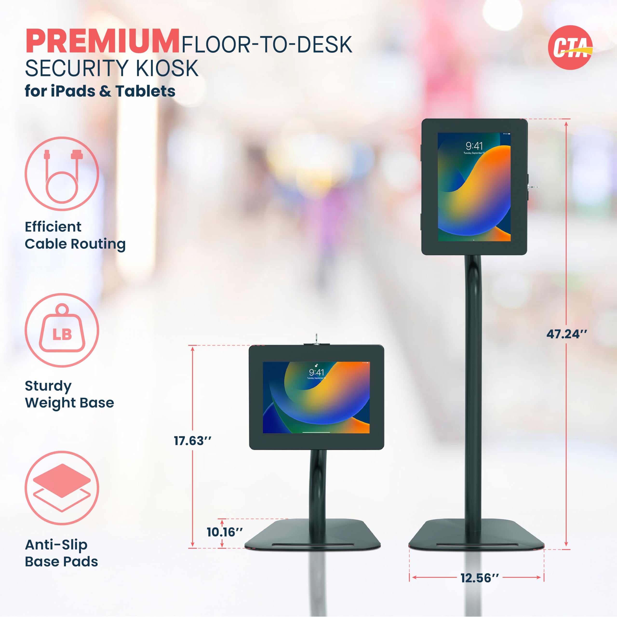 Premium Height-Adjustable Floor-to-Desk Security Kiosk for iPad 11 (A16), Pro 11-inch M4, Air 11-inch M3, iPad 10th Gen & Galaxy Tablets | Secure Tablet Stand for Retail, Office & Public Spaces | Model PAD-PARAFD