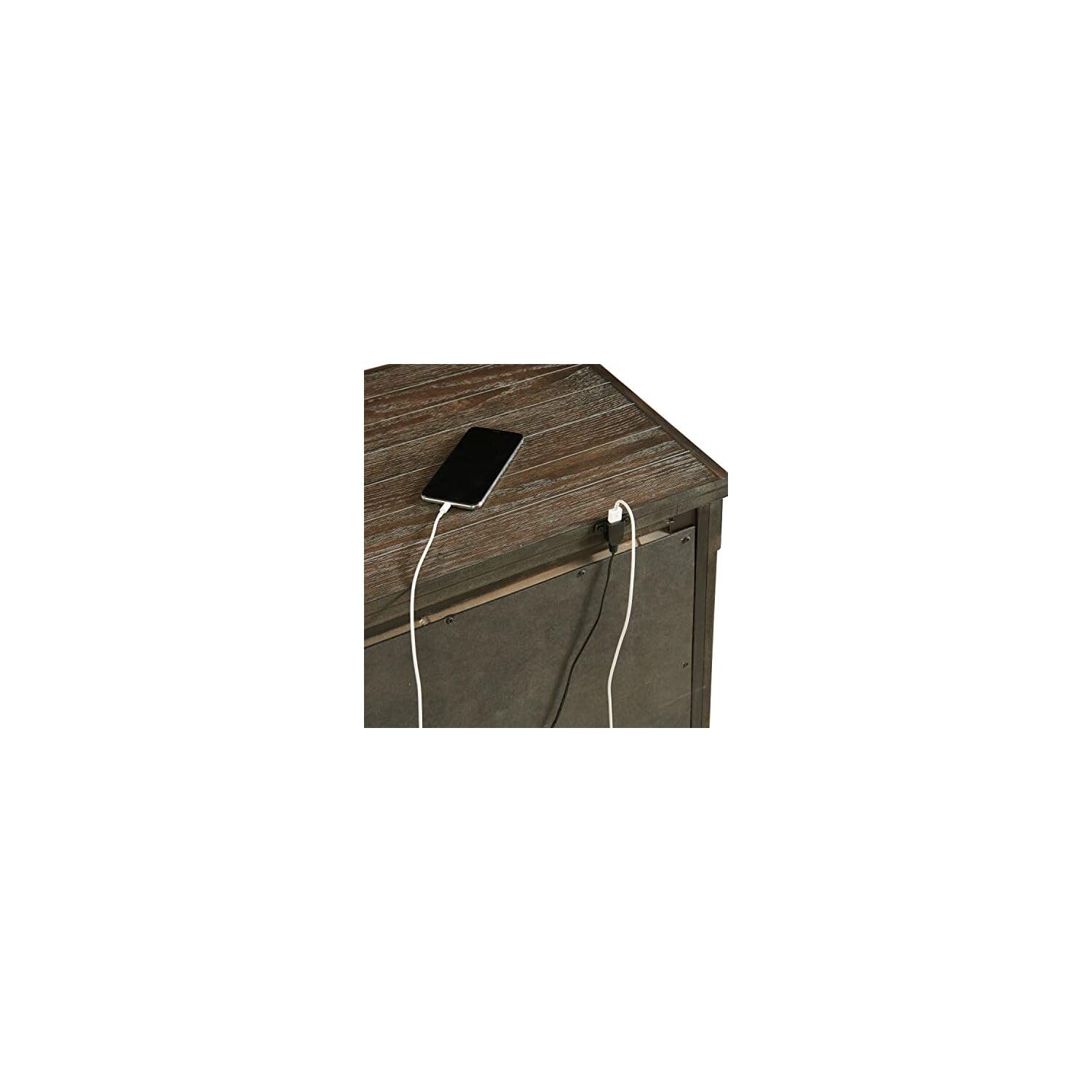Picket House Furnishings Jack 2-Drawer Nightstand with USB Charging Ports - Distressed Walnut Finish Bedside Table for Bedroom, Living Room & Guest Room