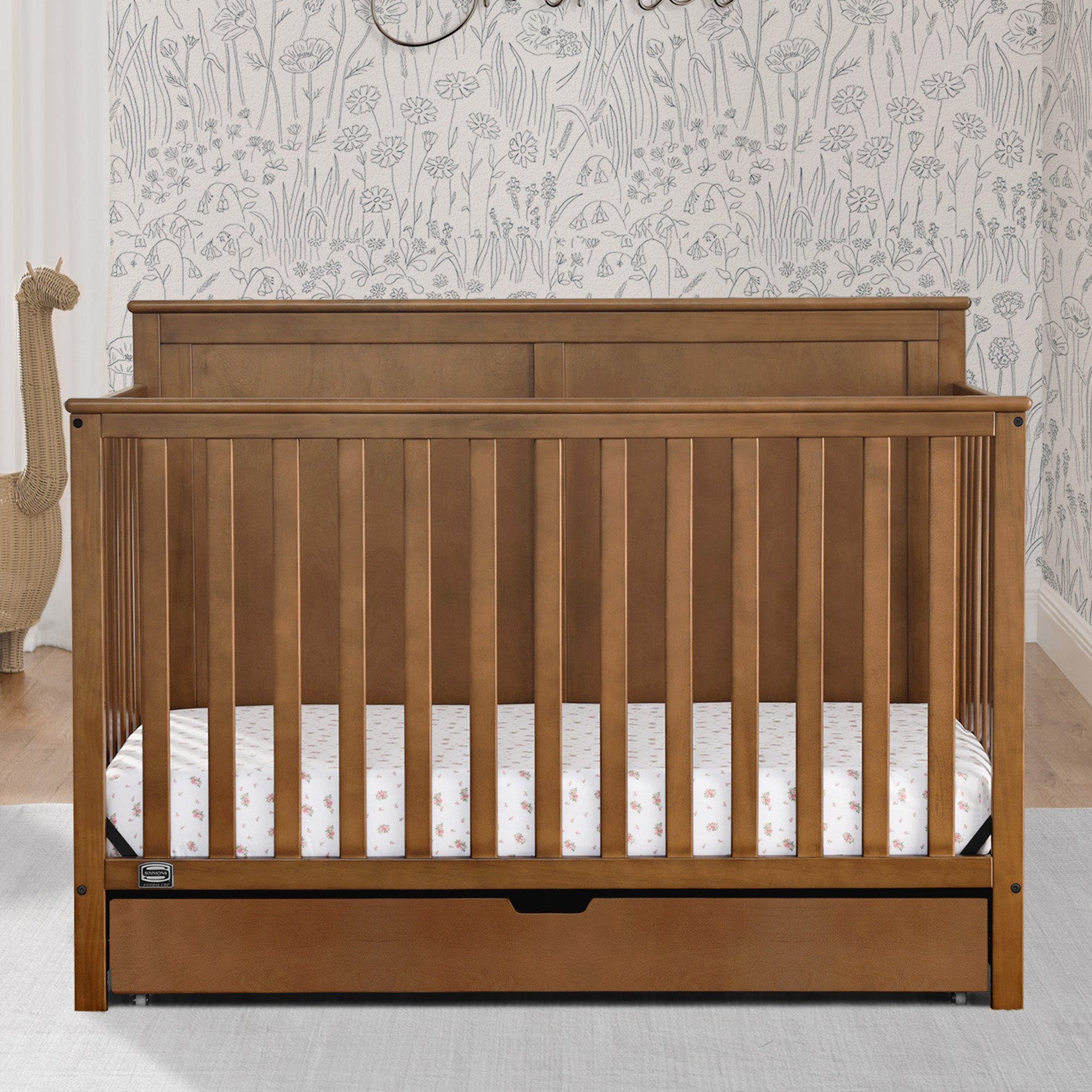 Logan 6-in-1 Convertible Baby Crib with Underdrawer Storage - White Nursery Furniture for Newborn to Toddler Bed | Perfect for Small Spaces & Modern Nurseries