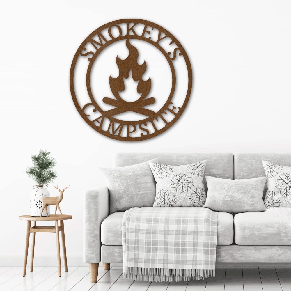 Personalized Campfire Monogram Steel Wall Sign - Indoor & Outdoor Metal Art Home Décor in Gold - 30 Inch - Perfect for Rustic Cabin, Farmhouse, or Patio Decor