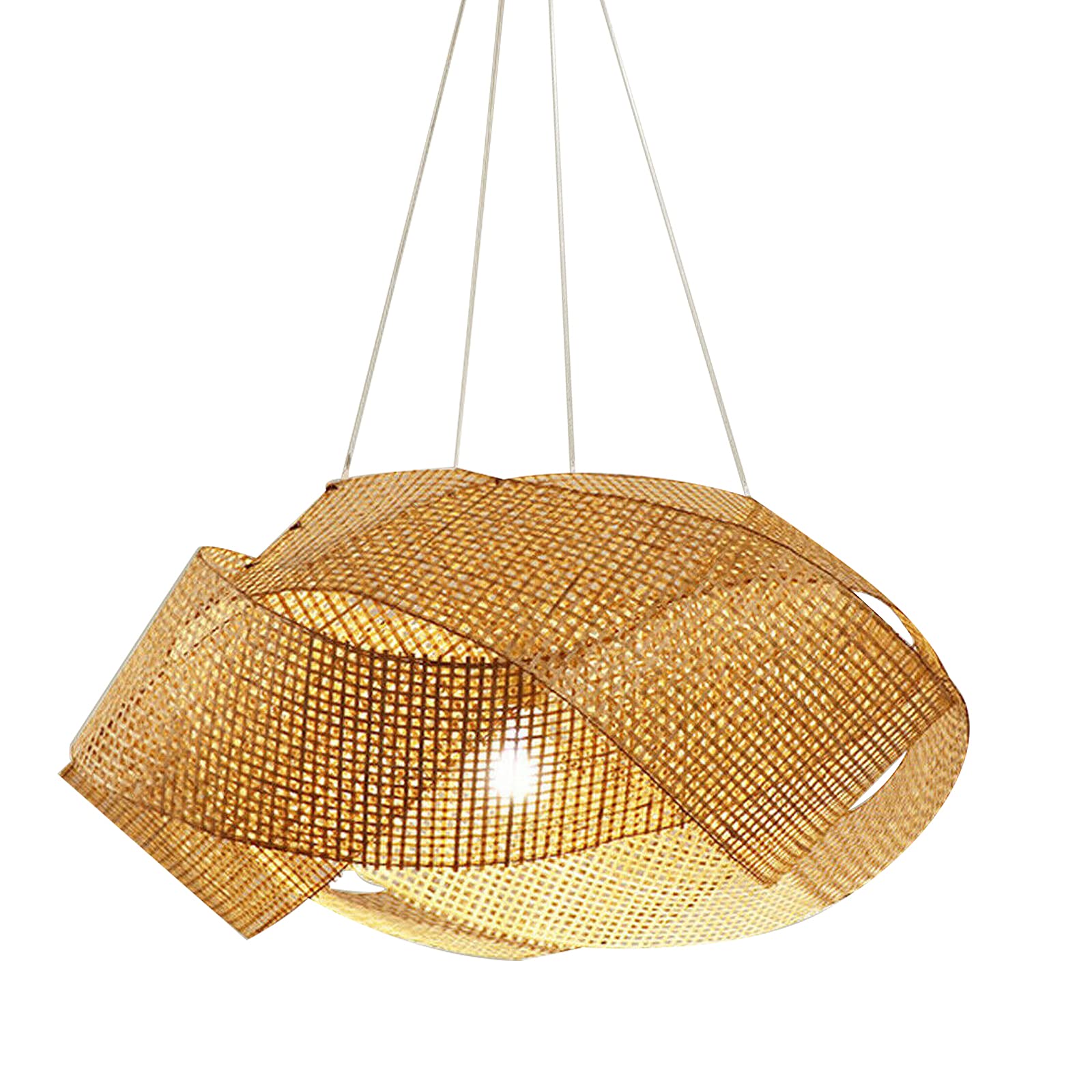 Vintage Bamboo Rattan Pendant Light Shade - Handwoven Wicker Hanging Lamp Fixture for Boho Home Decor (Yellow) - Perfect for Living Room, Bedroom, or Patio Lighting